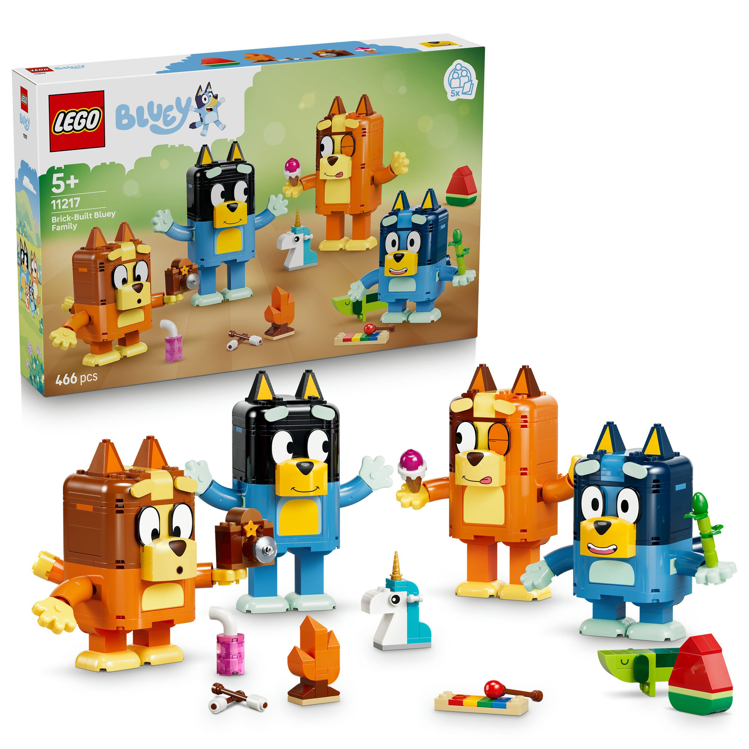 LEGO® Blueys Familie aus LEGO Steinen (11217), LEGO Bluey Konstruktionsspielsteine, (466 St), Made in Europe