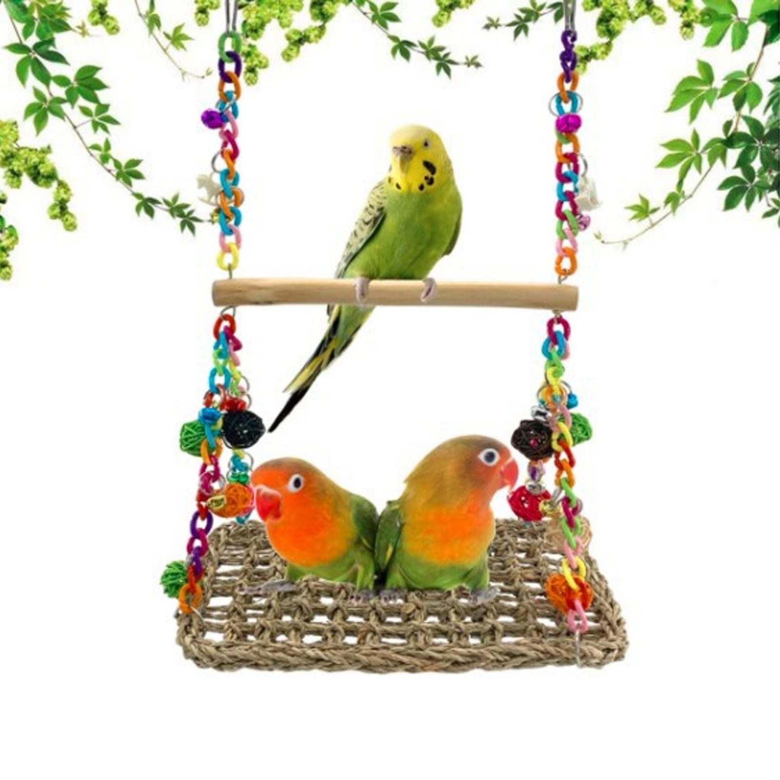 OKWISH Vogelspielplatz Hängen Papageien Schaukel Holz Rattan Hängematte Spi günstig online kaufen