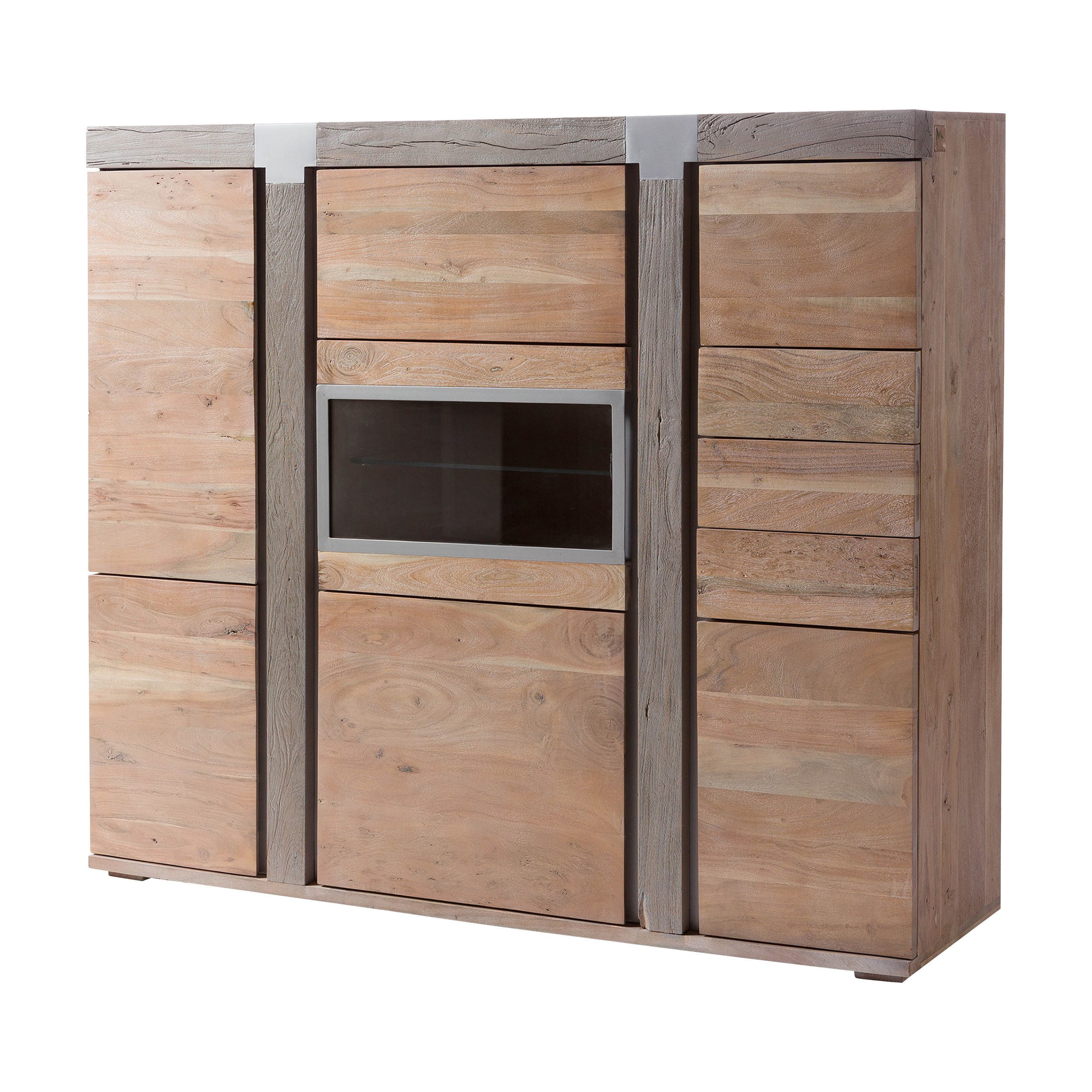 Massivmoebel24 Highboard AMSTERDAM Akazie Massivholz beige (Massivholz montiert 125 kg AMSTERDAM #107), Akazie 160x45x142 cm (BxTxH) beige lackiert