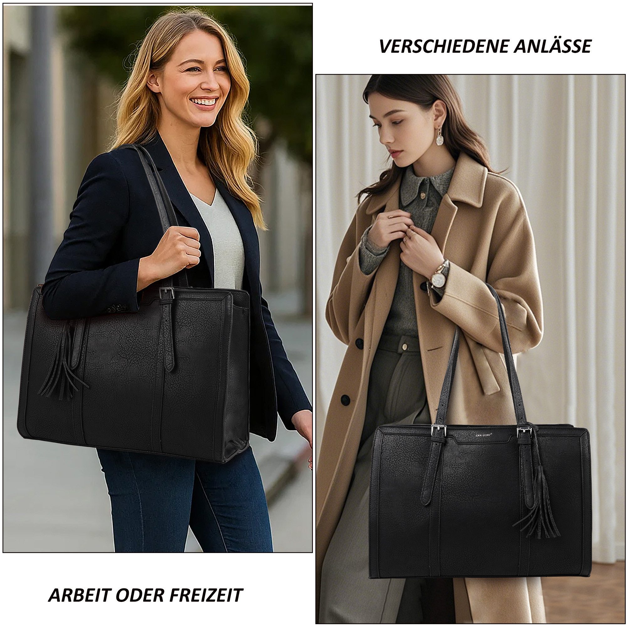 TAN.TOMI Handtasche Große Business Handtasche Damen Leder Schultertasche Arbeit Schule, Bürotasche Damen 15.6 Zoll Notebookt mit 3 Fächern für Büro Schule