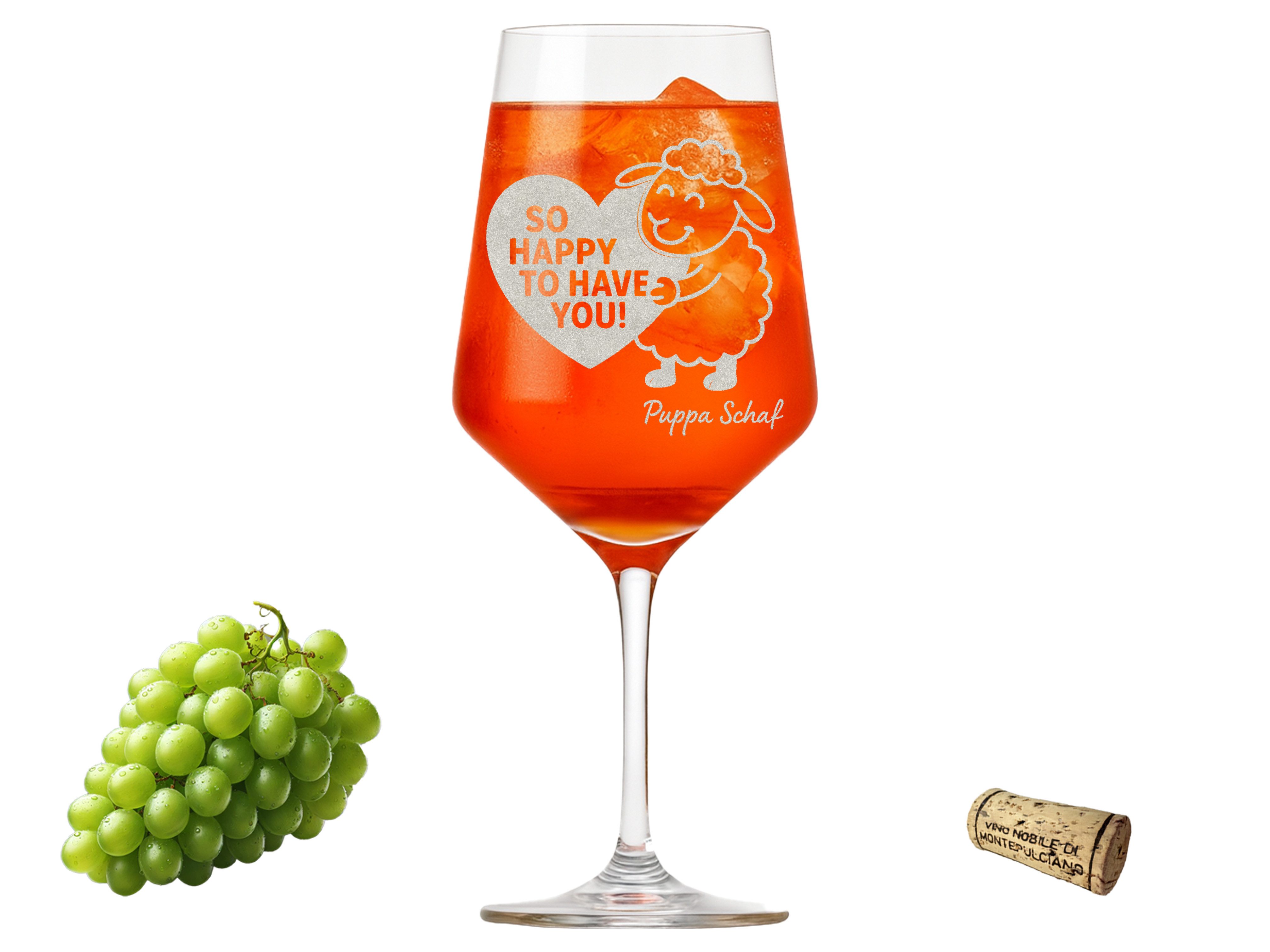 Valhalla Weinglas Gravur Puppa Schaf So Happy to have you 350ml, 1-tlg., Glas, Atemberaubende Darstellung