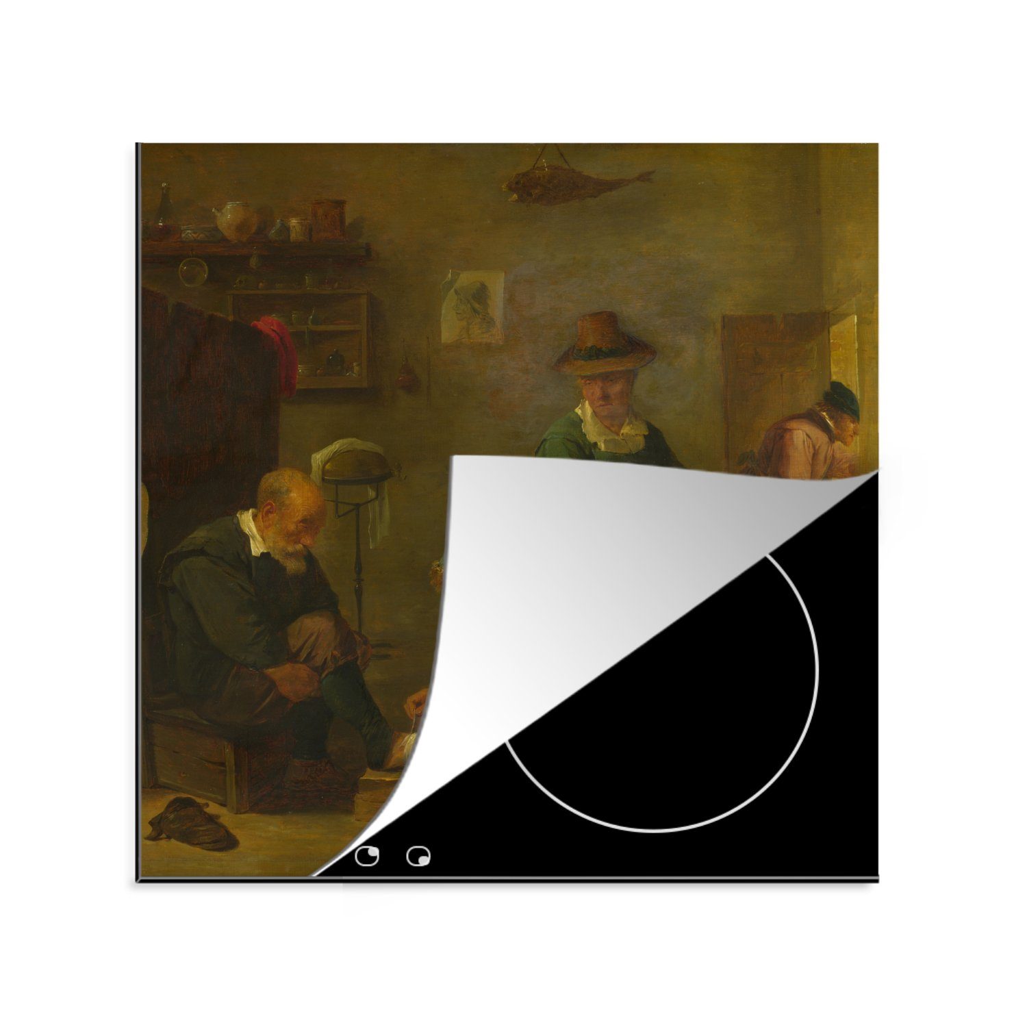 MuchoWow Herdblende-/Abdeckplatte Chirurg behandelt den Fuß eines Landarbeiters - David Teniers der, Vinyl, (1 tlg), 78x78 cm, Ceranfeldabdeckung, Arbeitsplatte für küche