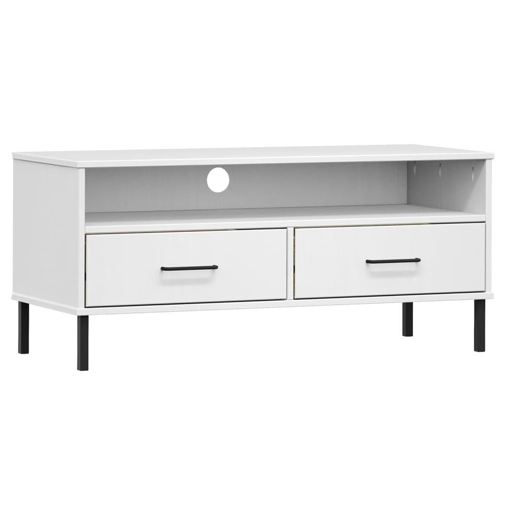 vidaXL TV-Schrank TV-Schrank OSLO mit Metallbeinen Weiß Massivholz Kiefer (1-St)