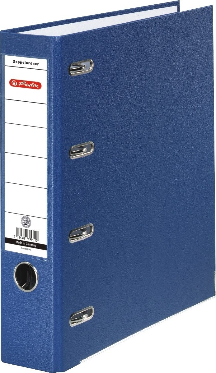 Herlitz Aktenordner Doppelordner A4 maX.file protect für 2xA5 quer 70mm Rücken PP blau.