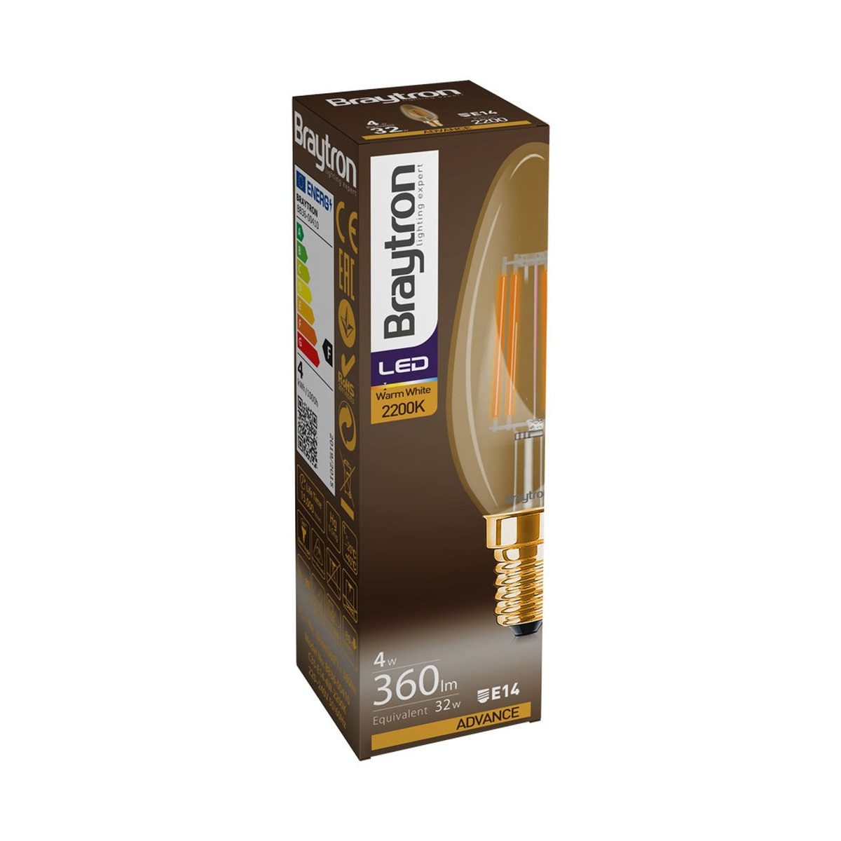 Braytron LED-Leuchtmittel 10x E14 Filament Vintage Lampe LED Leuchte Leuchtmittel Kerzenform, E14, Warmweiß, Glas, Energieeffizient, Flimmerfrei, Langlebig, 10er Set