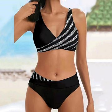 FIDDY Bandeau-Bikini Neuer Bikini-Badeanzug mit geteiltem Druck für Damen Push-up-Badeanzug