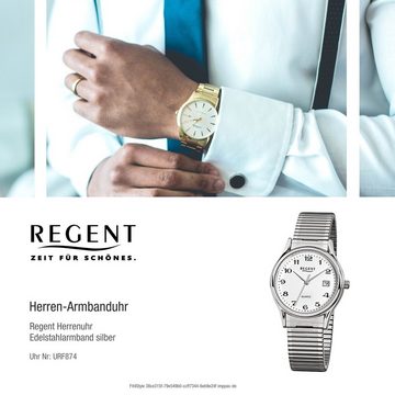 Regent Quarzuhr Regent Herren-Armbanduhr silber Analog, Herren Armbanduhr rund, mittel (ca. 36mm), Edelstahlarmband