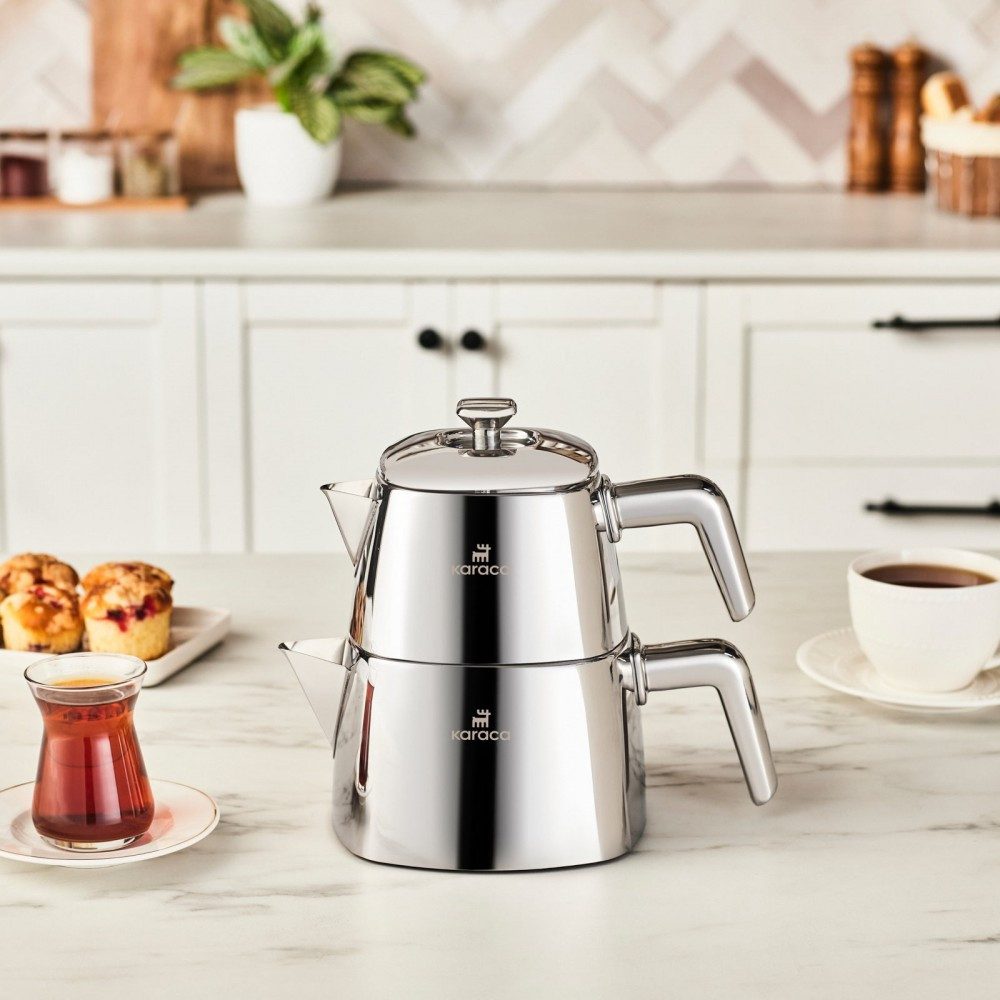 Karaca Teekanne Karaca Brewinox Edelstahl-Teekannen-Set, Midi, Inox, 1 l