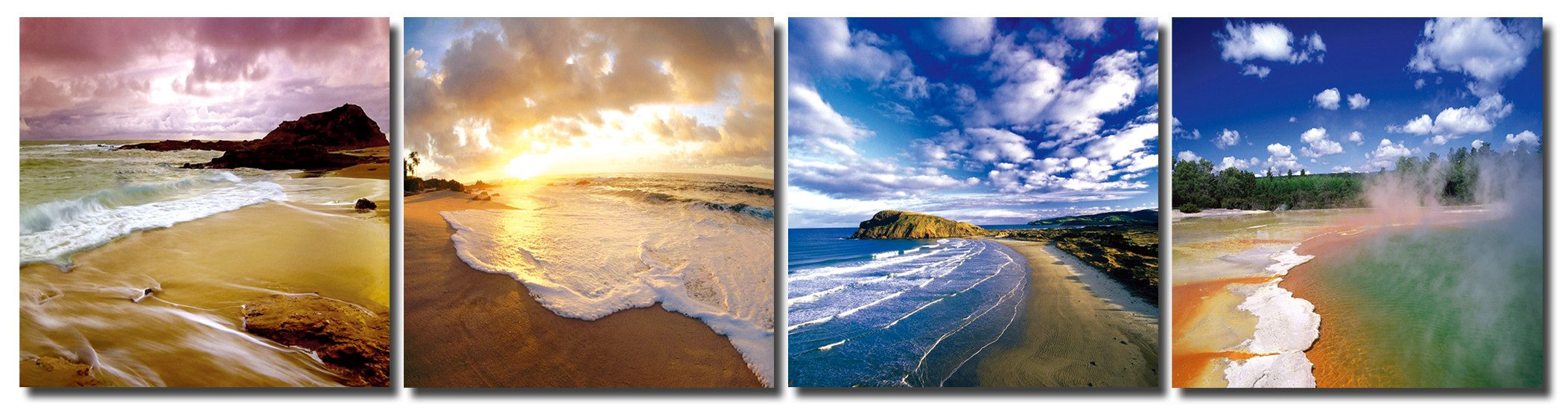 Wandbild Wandbild Holzrahmen 4-teiliges-Set Strandpanorama Meer Wasser Sand