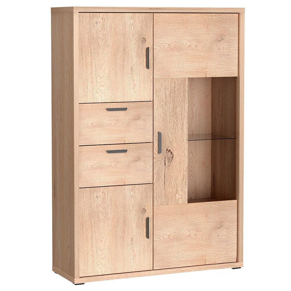 Lomadox Highboard GENOVA-161, Wohnzimmerschrank 118 cm breit in Eiche mit Softclose-Funktion