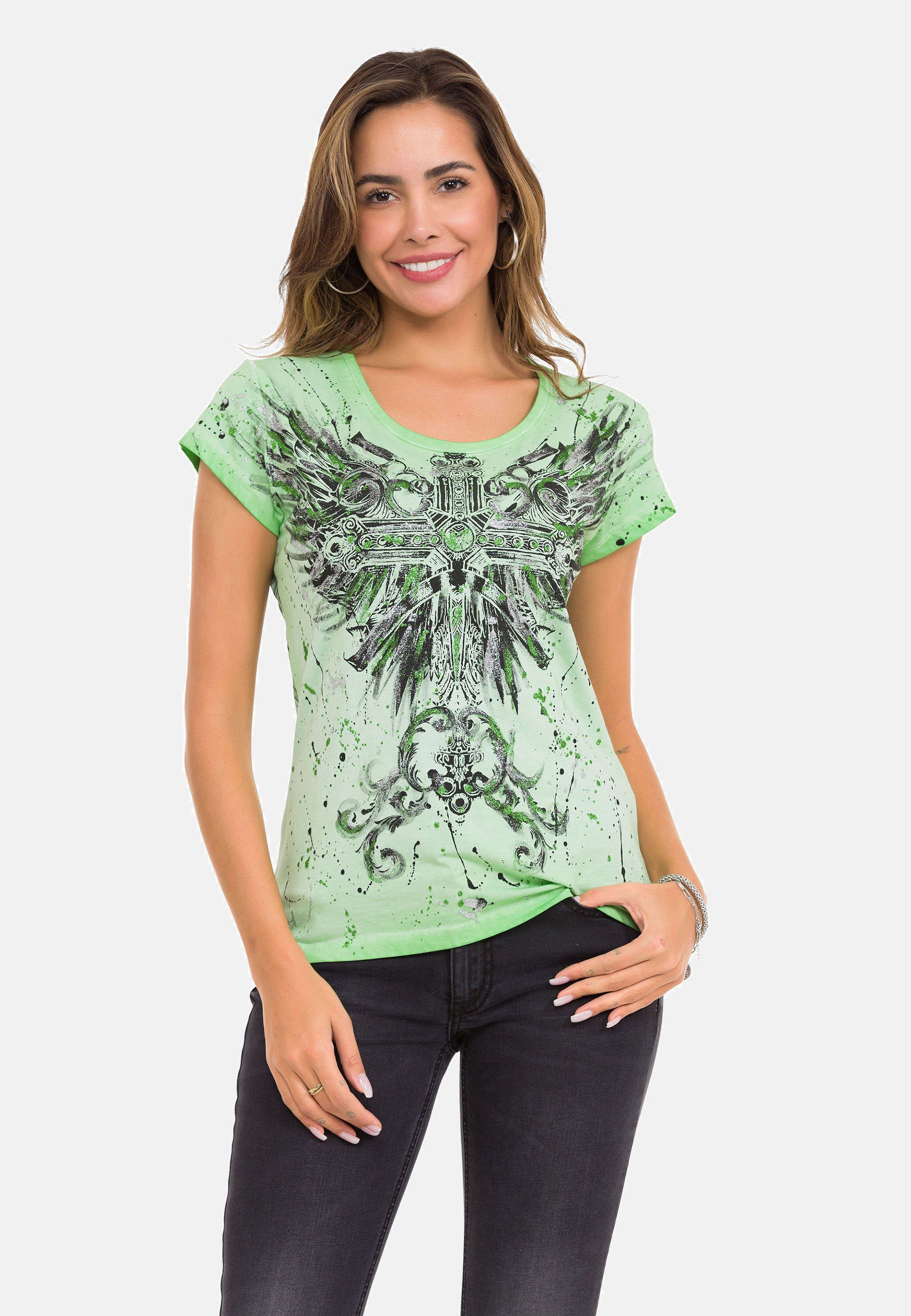 T-Shirt Print grün großflächiger Baxx Cipo & mit
