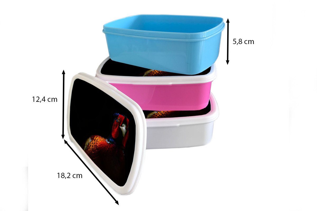 MuchoWow Lunchbox Fasan - Schwarz und Vogel, weiß Kunststoff, (2-tlg), Brotdose, Erwachsene, - Brotbox für Kinder Mädchen Jungs für und