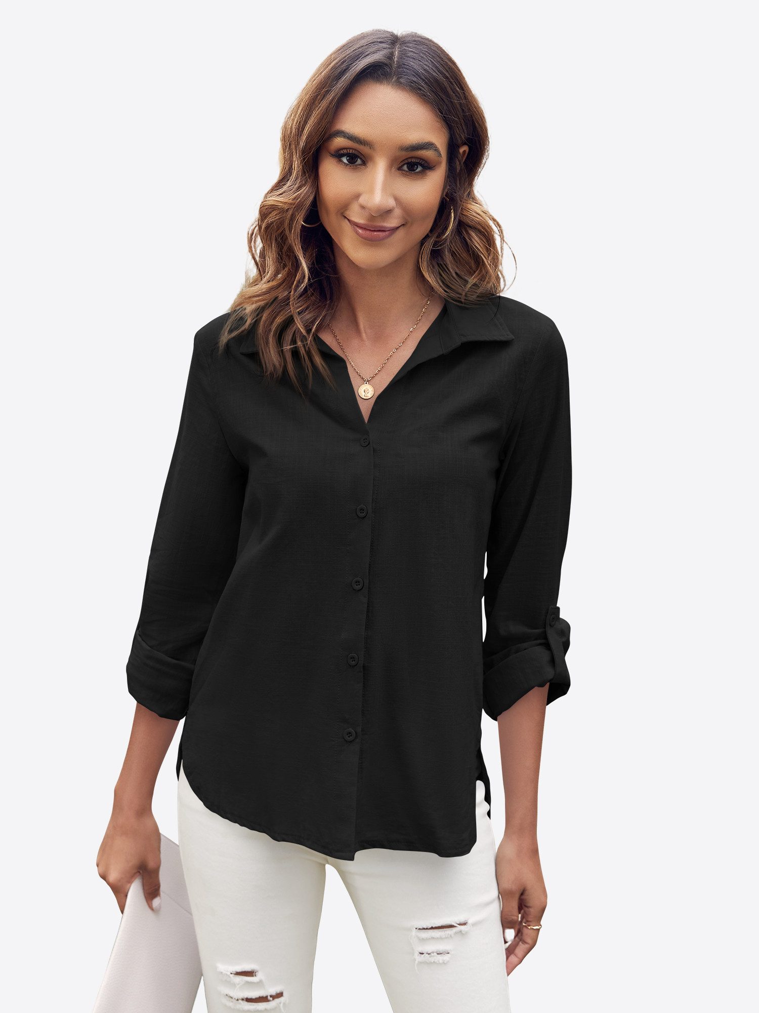 Imily Bela Blusenshirt Damen Button-Down-Hemdbluse aus Baumwoll Leinen (Pac günstig online kaufen
