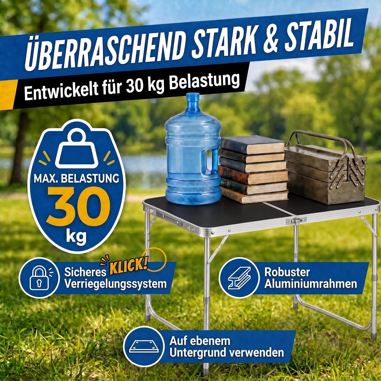 Goods+Gadgets Klapptisch Höhenverstellbarer Tisch Set mit 4 Stühlen Klapptisch Camping&Garten (Mehrzwecktisch, Campingtisch Markttisch), Multifunktionstisch mit – Bild 5 von 5