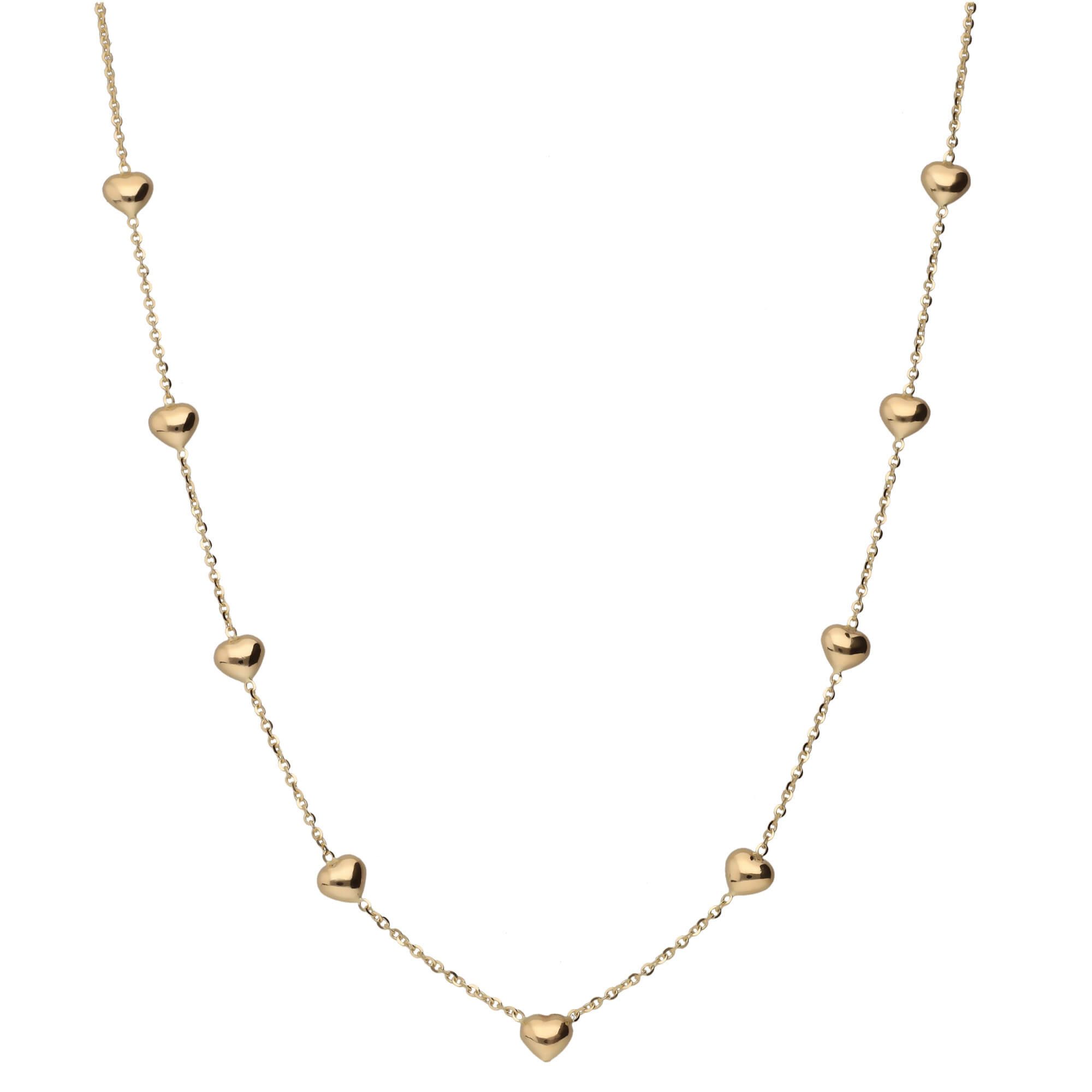 Schmuck Krone Goldkette Halskette Collier mit 9 Herzen aus 585 Gelbgold 42-45cm, Gold 585