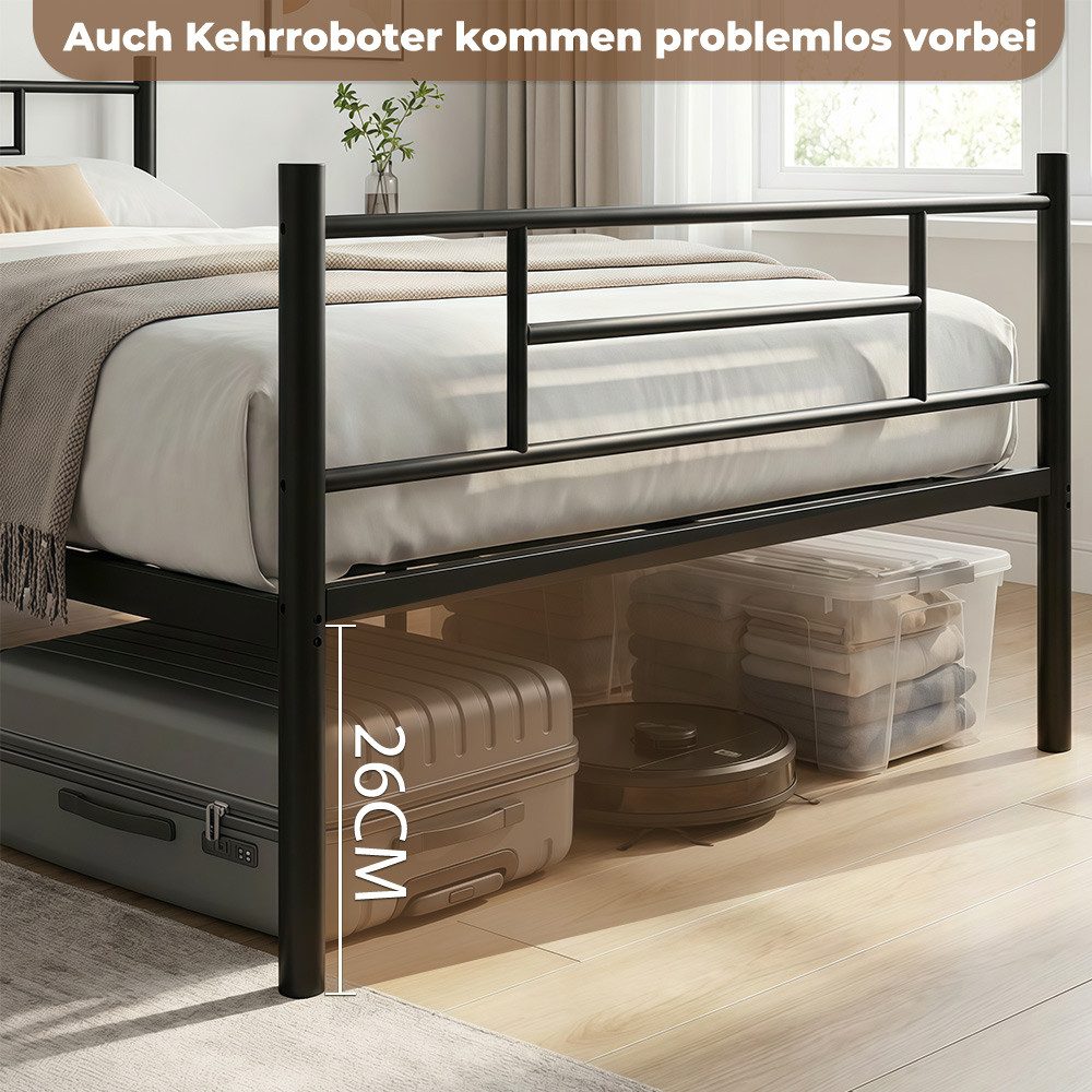 GLIESE Bettgestell Lattenrost, Kopfteil und Fußteil (1-tlg., Einzelbett), 90 x 200 Metallbett, Bettrahmen, hochtragfähig