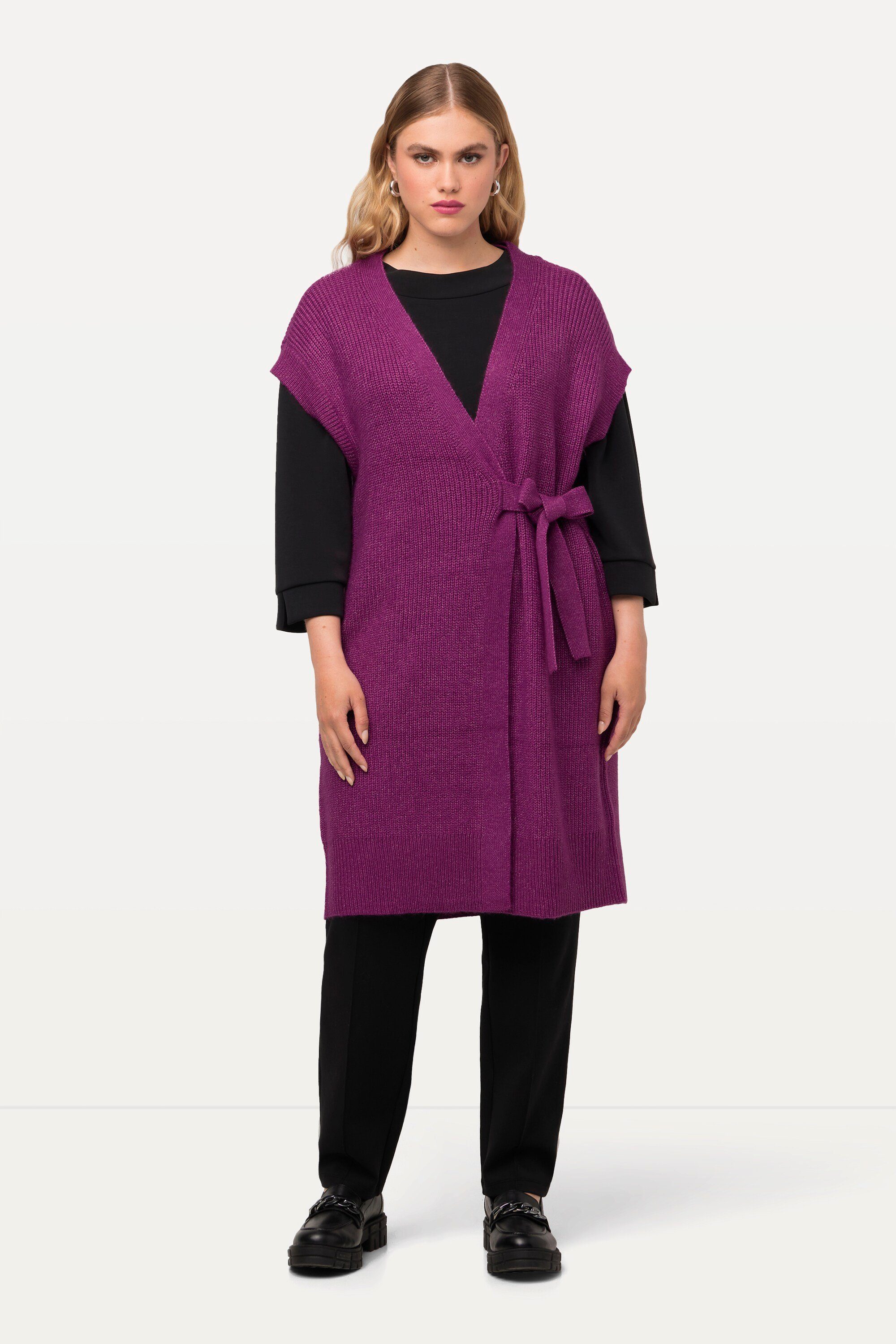 Strickjacke Strickweste V-Ausschnitt Gürtel Patentstrick