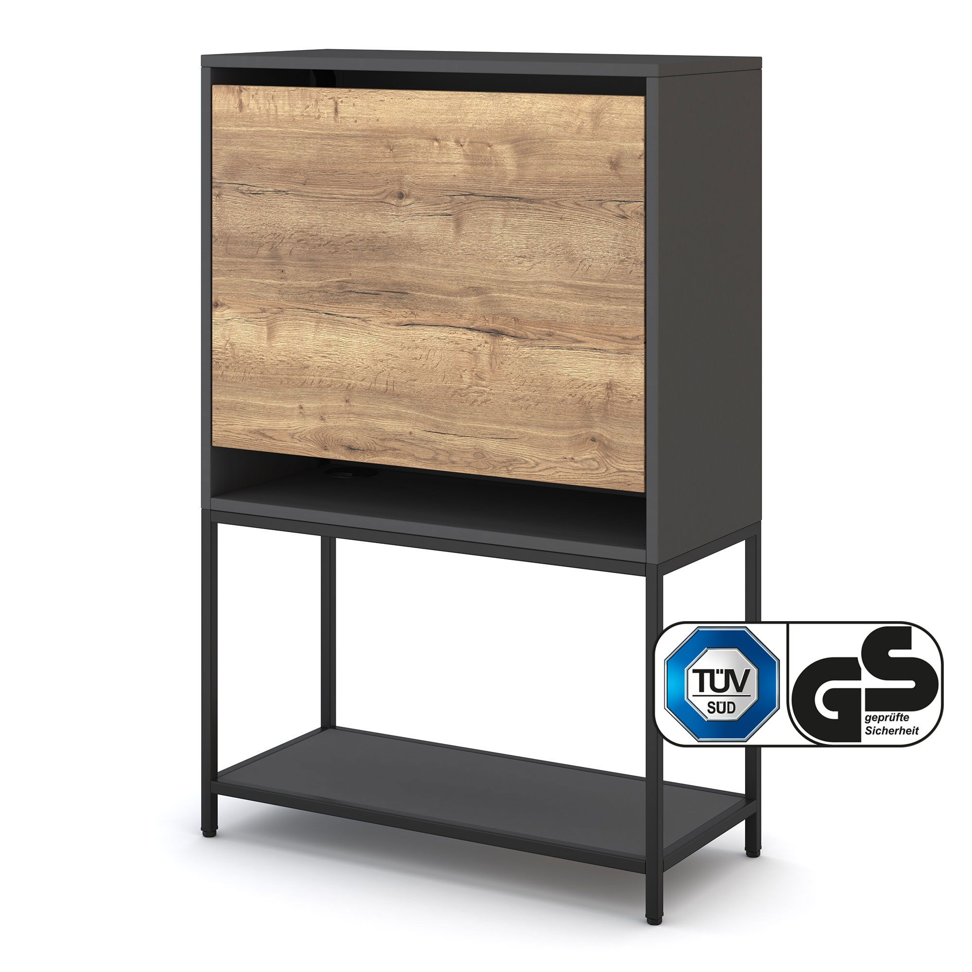 ASSMANN Büromöbel Sekretär CUBAS Premium (74x80cm Eiche Tabak Schwarz Anthrazit 123x80x36cm, einfache Montage, für Homeoffice), TÜV-zertifiziert