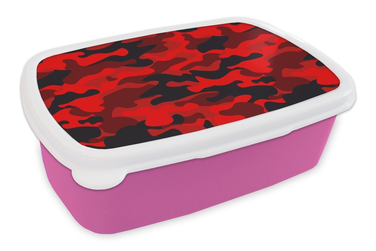 MuchoWow Lunchbox Tarnmuster - Rot - Muster, Kunststoff, (2-tlg), Brotbox für Erwachsene, Brotdose Kinder, Snackbox, Mädchen, Kunststoff rosa