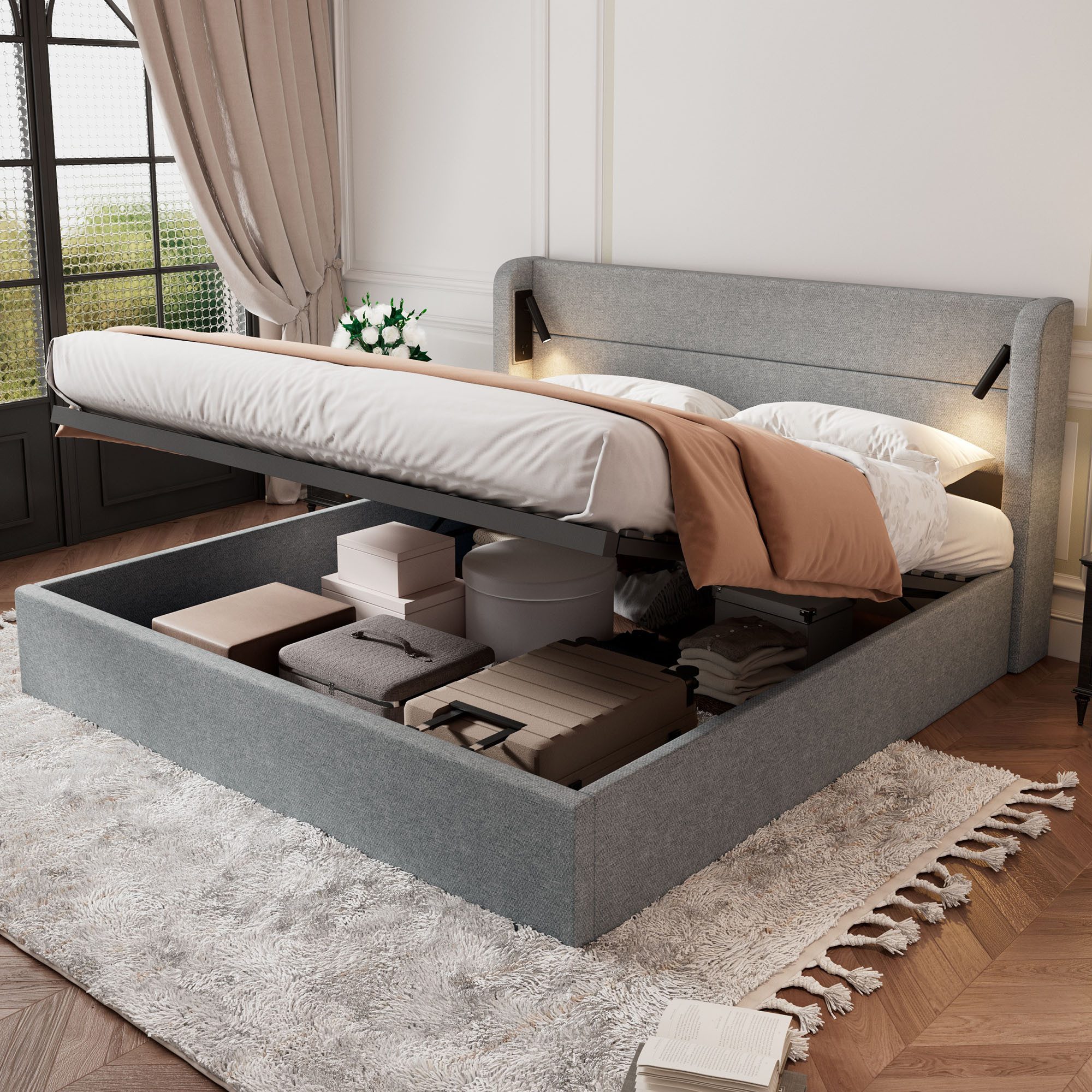 BlingBin Polsterbett Stauraumbett (1-tlg., Doppelbett mit Stimmungslicht, g günstig online kaufen