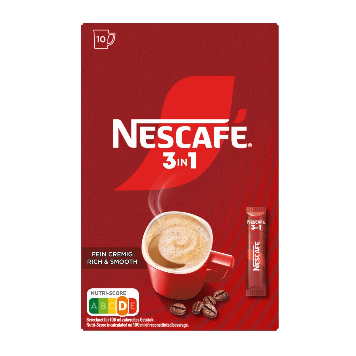 NESCAFE Kaffee, Nescafe 3in1 Typ Sticks Instantkaffee 10 Sticks á 15,5 g Packung 155g
