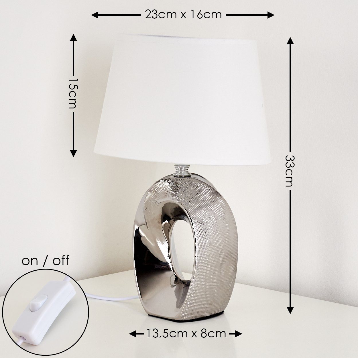 hofstein Tischleuchte Keramik silber Nacht Tisch Zimmer Wohn Schlaf Lese Lampen Leuchten