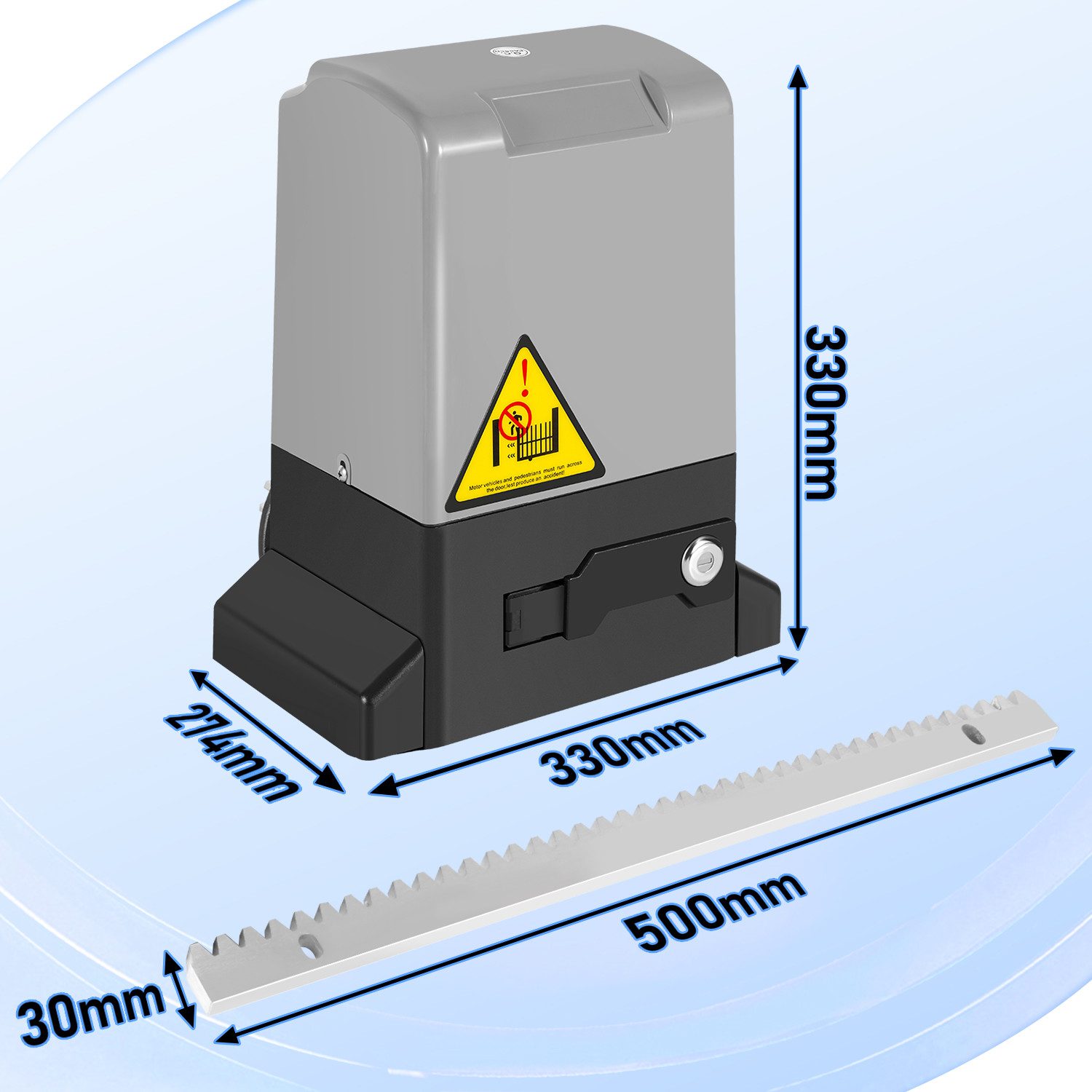 Clanmacy Schiebetorantrieb 550W Torantrieb Toröffner Motor 1200kg Schiebetor Antrieb Komplett-Set, mit Gleitschiene, (IP44 wasserdicht, mit 2 orangen Schlüssel und 1 Fernbedienung), Betriebene Türen Eisenwaren