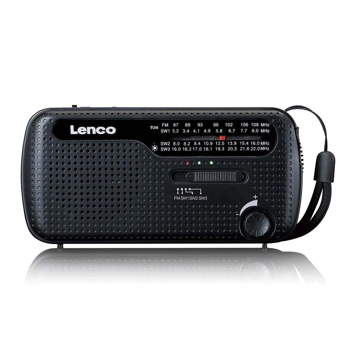 Lenco MCR-113BK Notfallradio (Notfunk,FM Radio,Tragbares Radio, 2 W, Kurbel- und Solarantrieb, SOS-Sirene, Powerbank-Funktion)