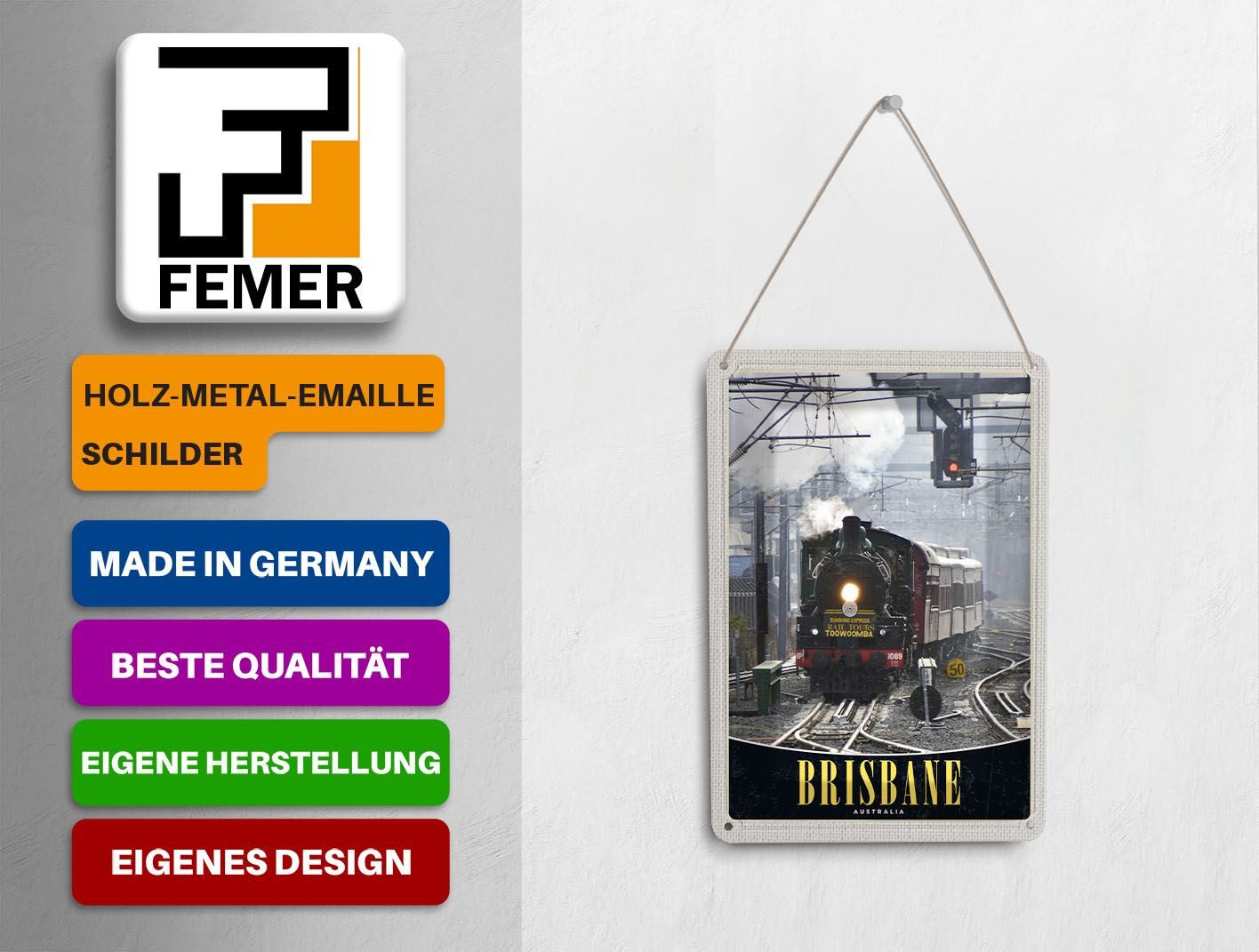 Femer GmbH Postkarte Reise 10x14cm Brisbane Australien Lokomotive, unfrankiert