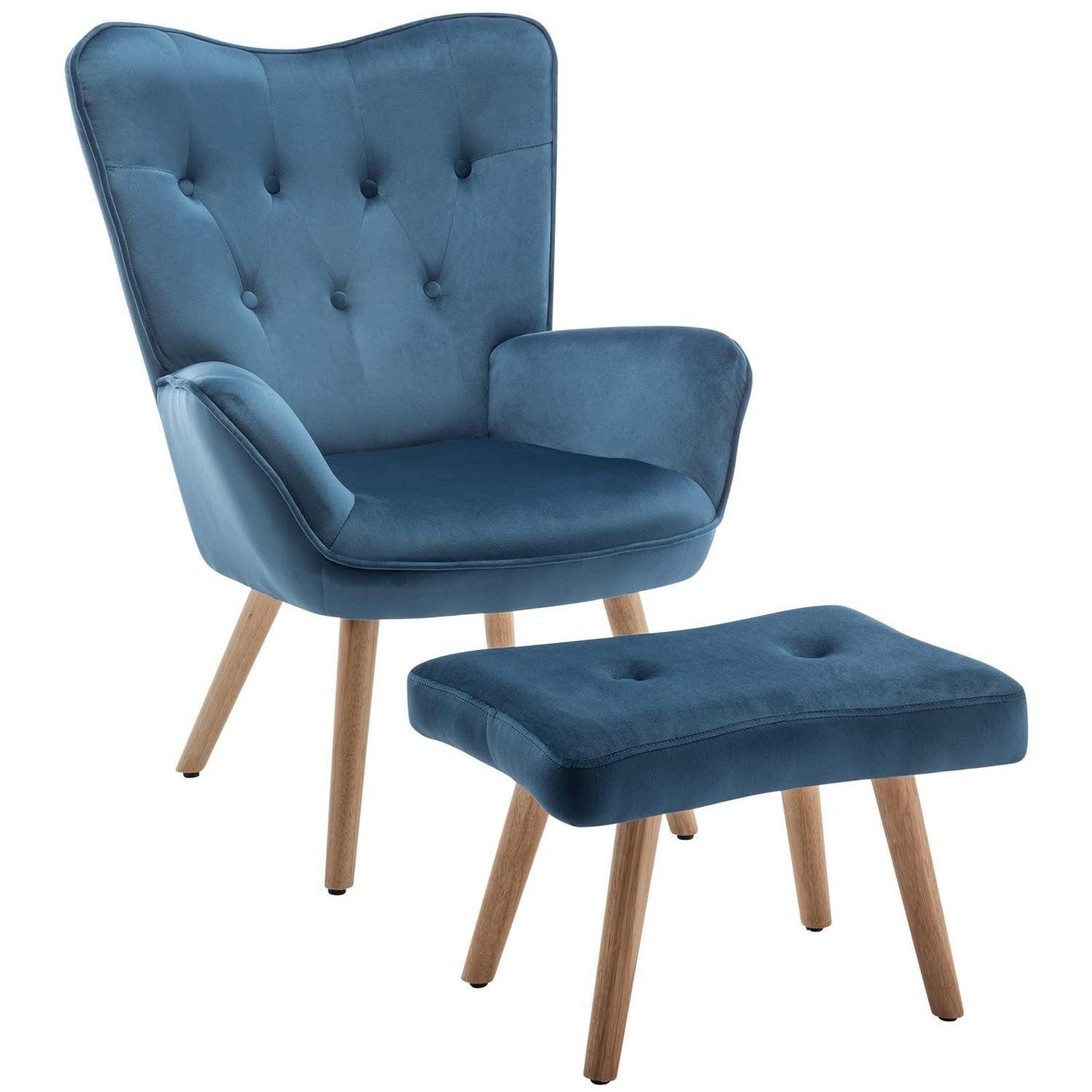 LuxusKollektion Ohrensessel Ohrensessel Hocker Samt Relaxsessel Lesesessel Blau sessel (1-St)