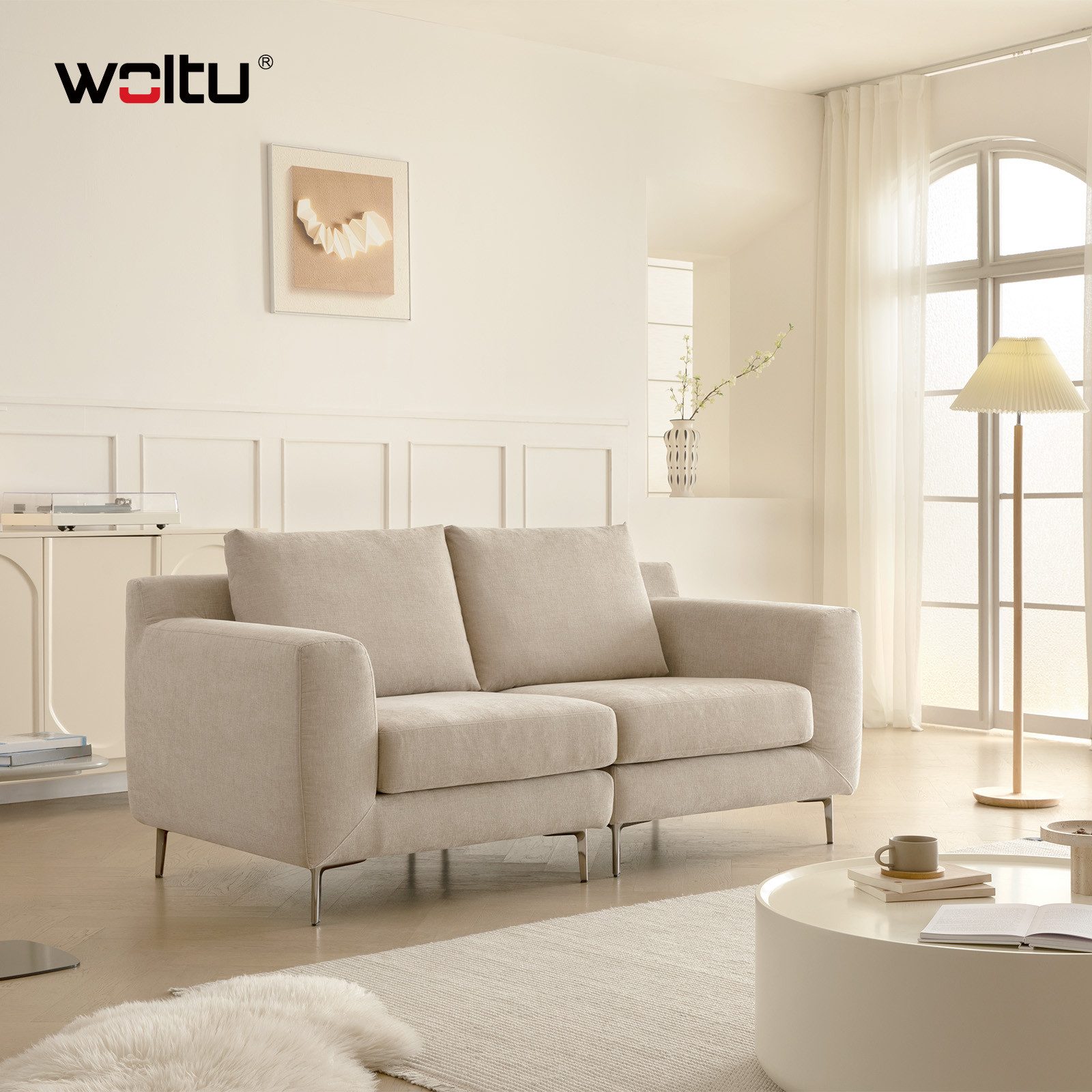 Woltu Sofa, aus Chenille, Bezug abnehmbar und waschbar Mandelbeige