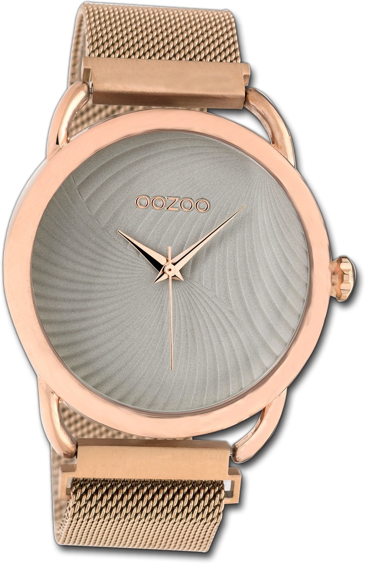 OOZOO Quarzuhr Oozoo Damen Armbanduhr Timepieces, (Analoguhr), Damenuhr Metallarmband rosegold, rundes Gehäuse, groß (ca. 42mm)