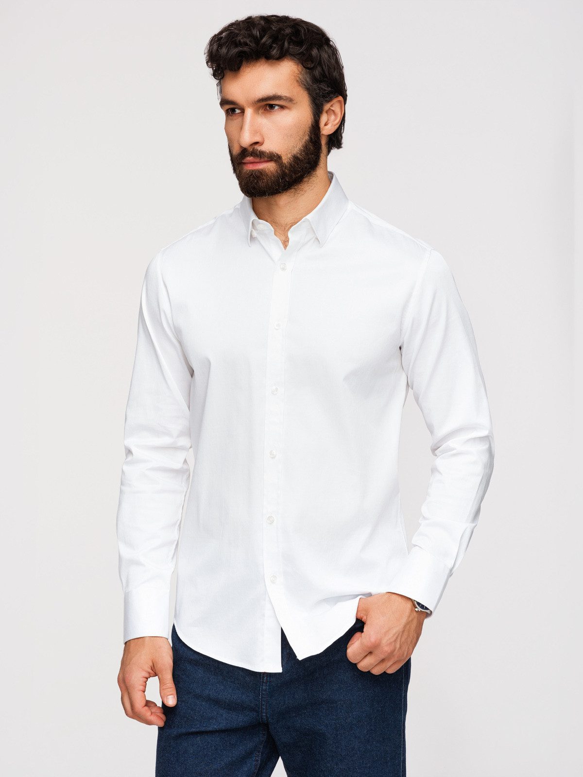 OMBRE Businesshemd Herren Slim-Fit Businesshemd mit Kentkragen Weiß XL (kein Set, 1-tlg) Slim Fit