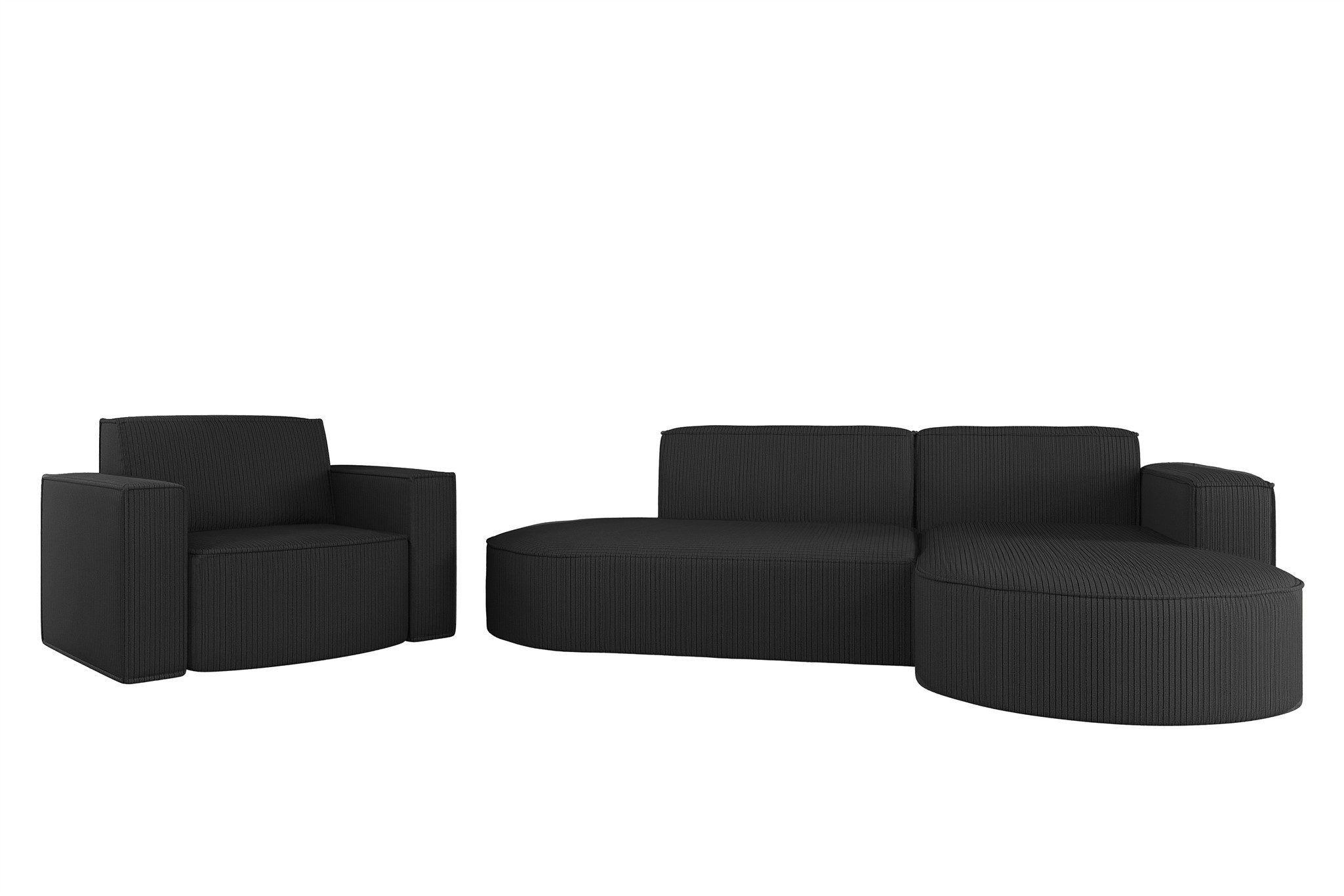 Fun Möbel Polstergarnitur Sofaset Designerecksofa PALMA XS plus Sessel in Scala oder Noel, (Ecksofa plus Sessel, Ottomane Links oder Rechts), Rundumbezug