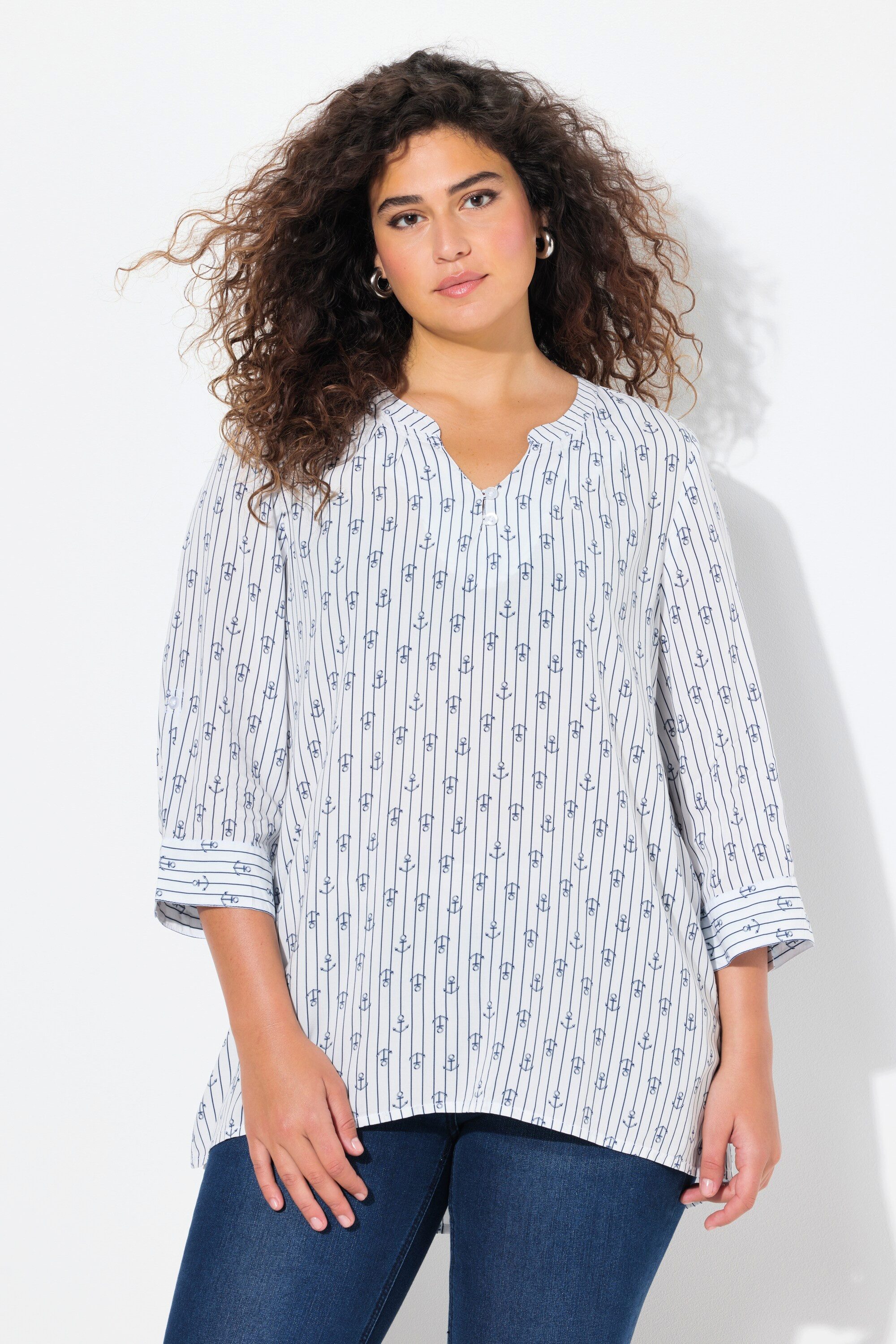 Ulla Popken Tunika Tunika Tunika-Ausschnitt 3/4-Arm günstig online kaufen
