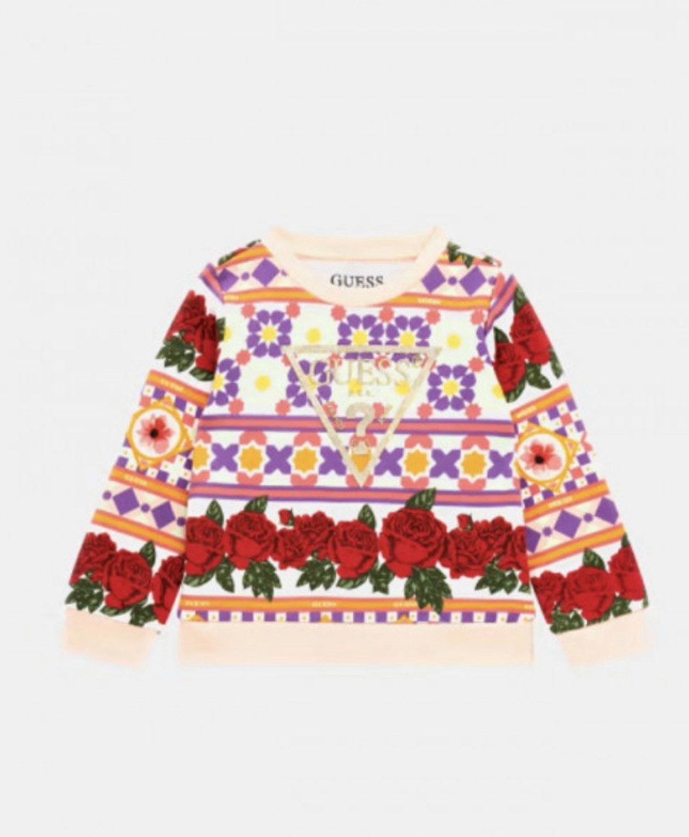 Guess Kids Sweater Baby Sweatshirt mit Allover-Print und Rundhalsausschnitt aus Baumwolle