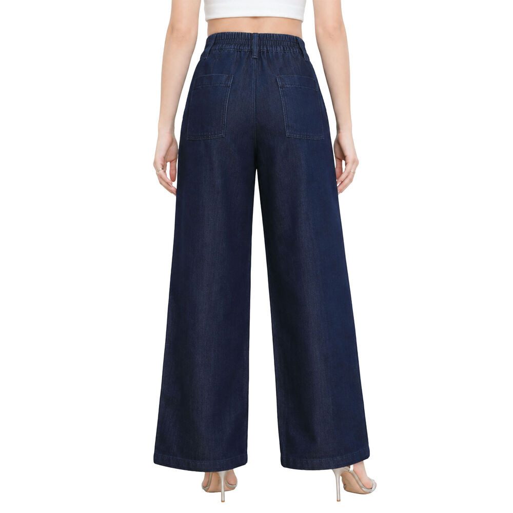 Ital-Design Weite Jeans Damen High-Waist Wide-Leg Jeans mit Doppelknopf (91978485) High Waist Jeans in Dunkelblau