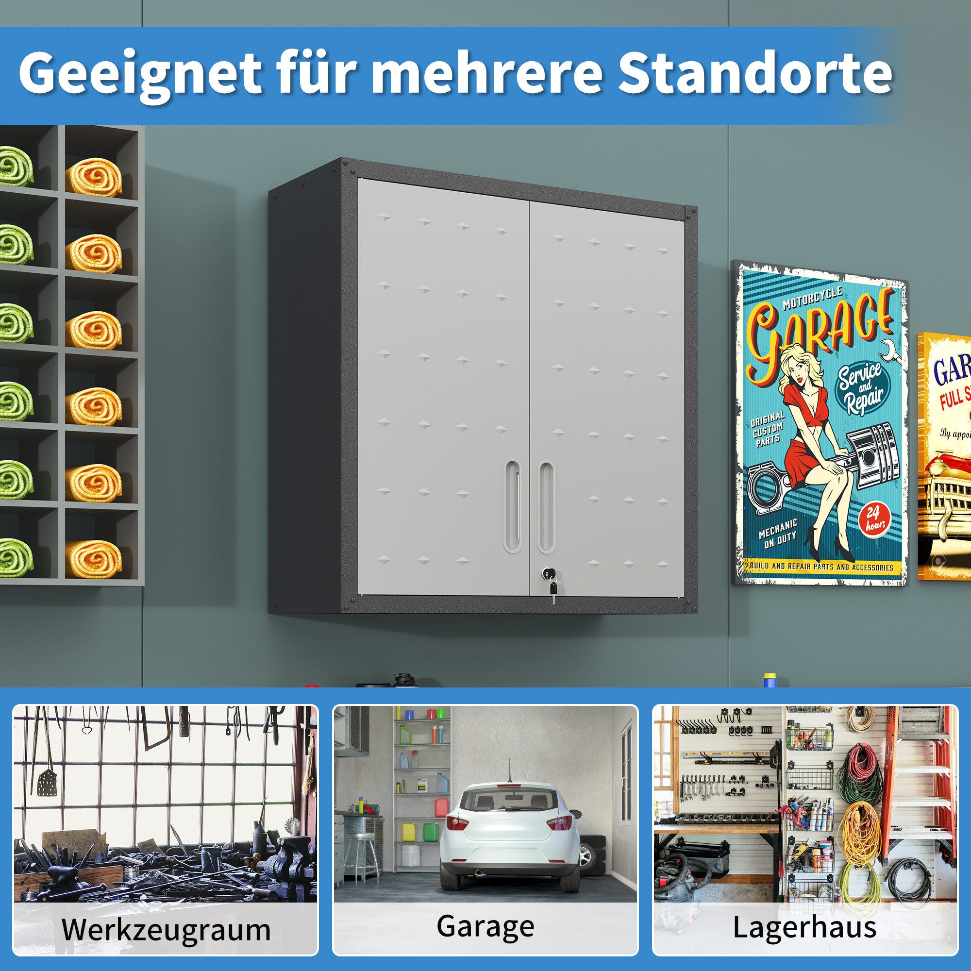 bizoemade Werkzeugschrank Metallschrank, umweltfreundlich, holzfrei, sicher für Familie & Tier (1-St) Metallwandregal, doppel türig, 75x77x30cm