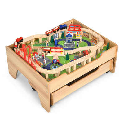 COSTWAY Spielzeug-Eisenbahn »Kindereisenbahn, Holzeisenbahn Set«, mit 100 Teilen, Schublade und abschließbaren Rädern