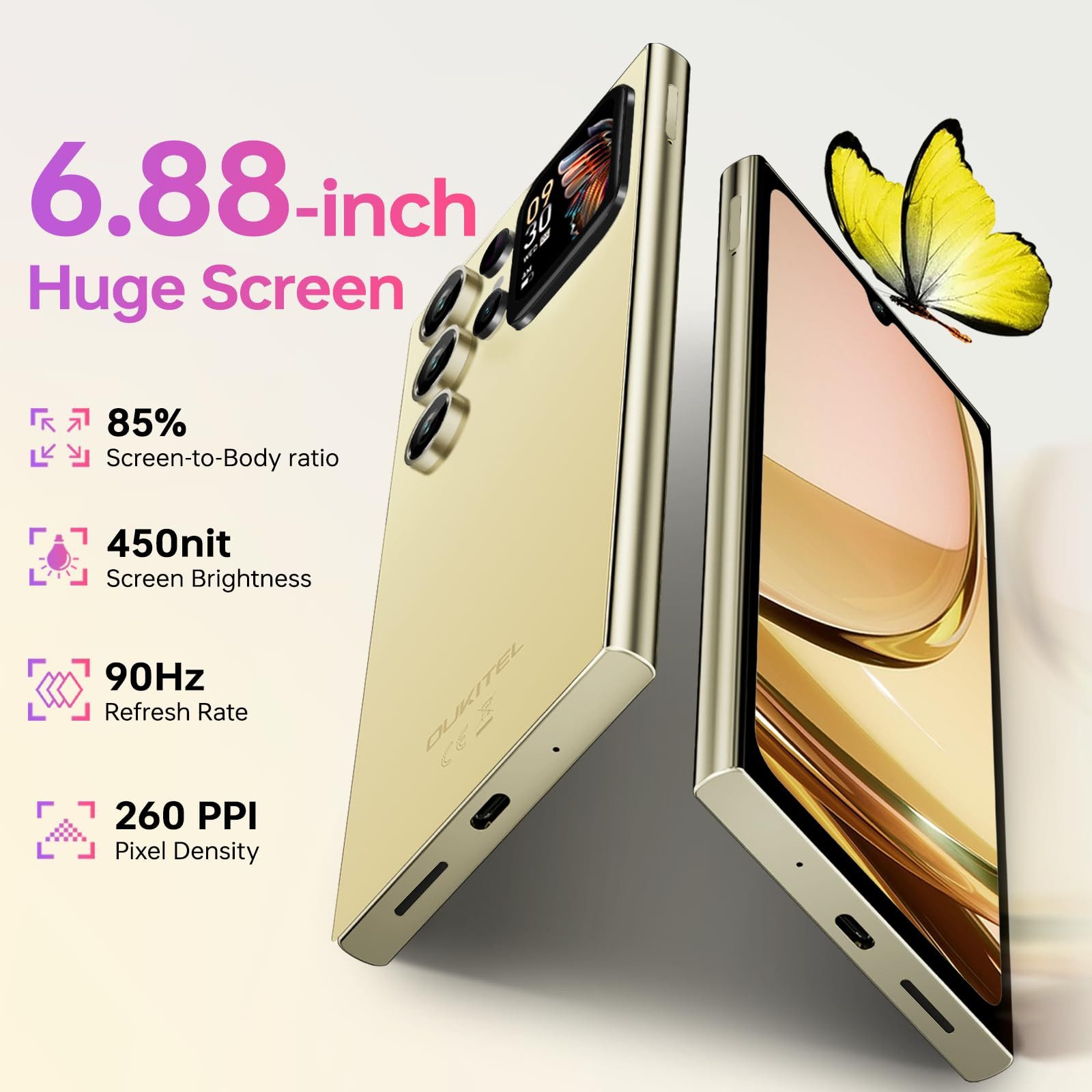 OUKITEL C62 Pro Android 15 Smartphone (17,48 cm/6.88 Zoll, 256 GB Speicherplatz, 13 MP Kamera, 5150mAh, 24(8+16)GB+256GB /1TB, 6.88" HD+ 90Hz, NFC, GPS, Face Unlock)