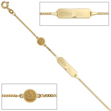 Schmuck Krone Silberarmband Schildband mit Engel, 585 Gelbgold, 14cm, Gold 585