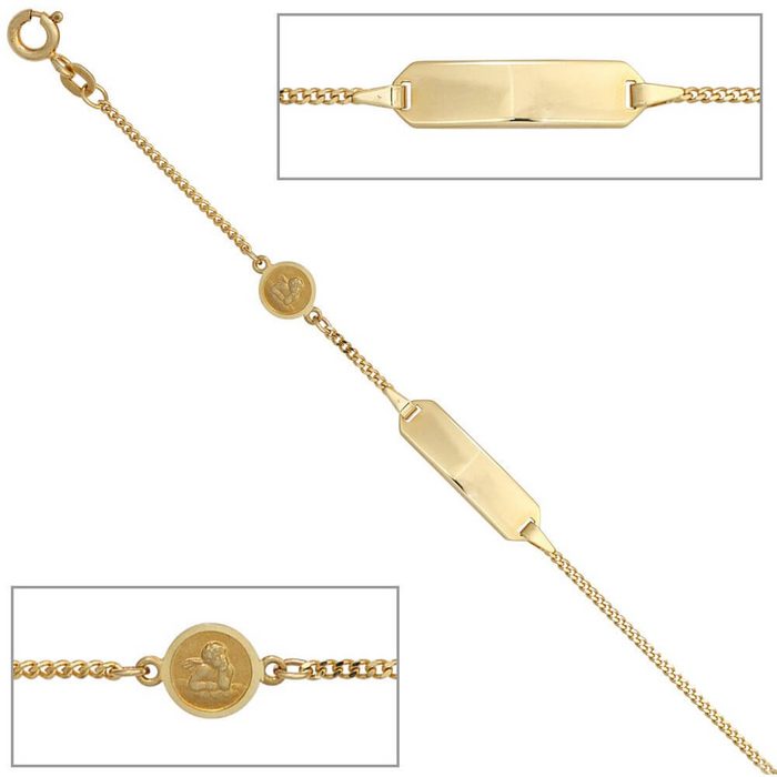 Schmuck Krone Armband Armband Schildband mit Engel 585 Gold Gelbgold Kinder Armschmuck 14cm AN10866