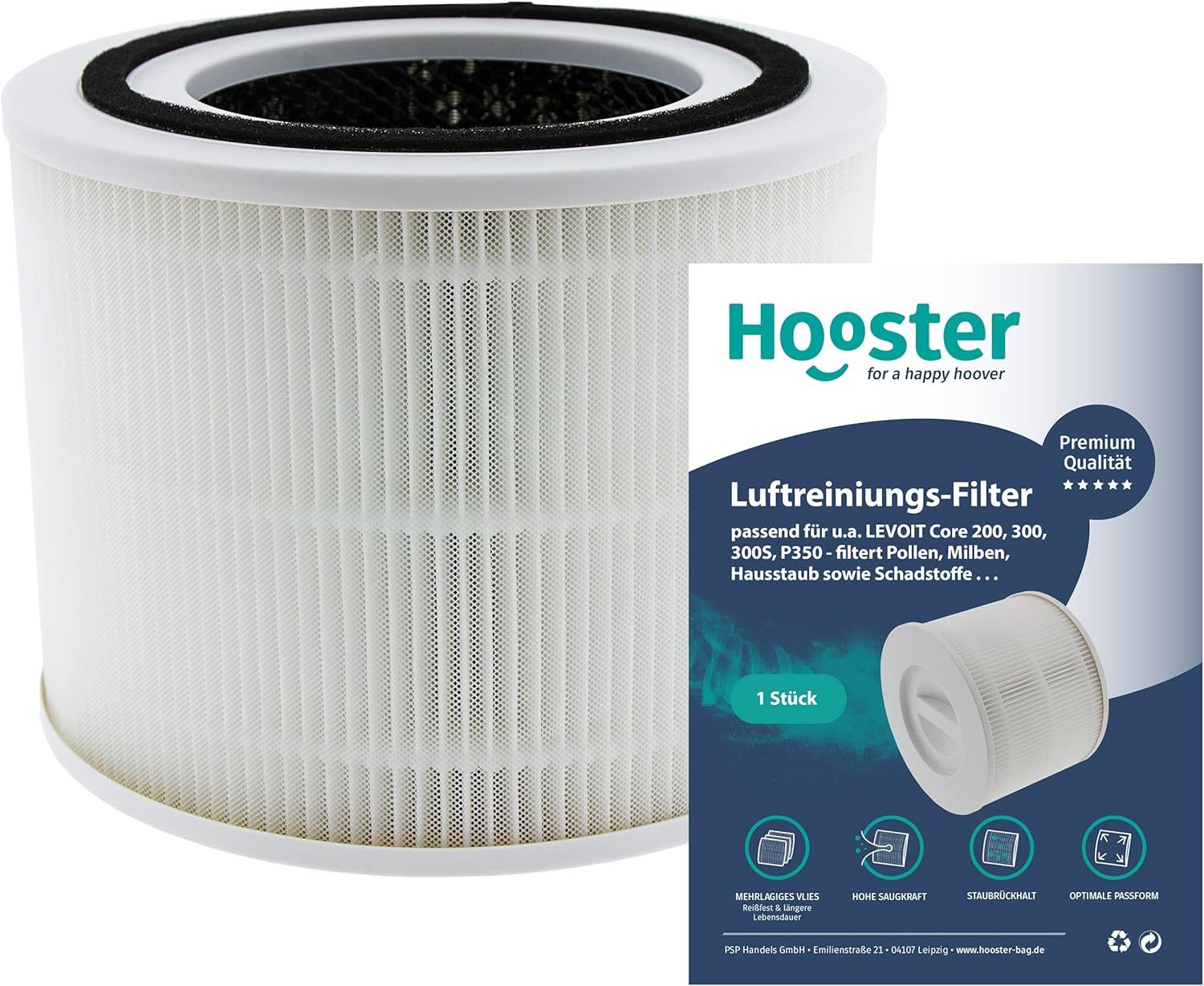 Hooster Luftfilter 1 Filter kompatibel mit LEVOIT H13 Core 300 / Core 300s, Luftreiniger, HEPA Ersatzfilter gegen Staub Pollen Allergene
