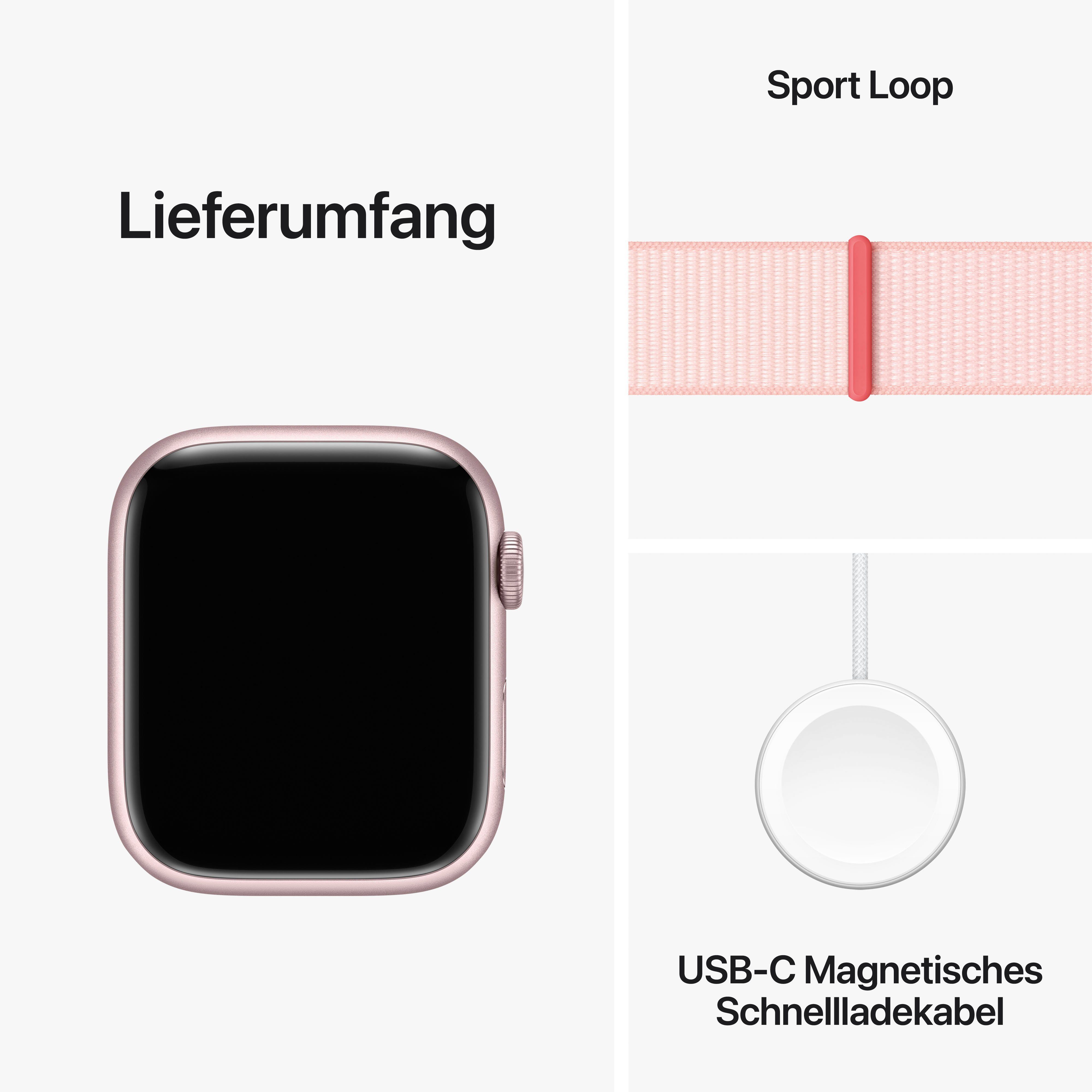Apple Watch Series 9 OS 10), Pink Watch Loop Smartwatch (4,5 Zoll, GPS | Rosa Sport 45mm Aluminium cm/1,77