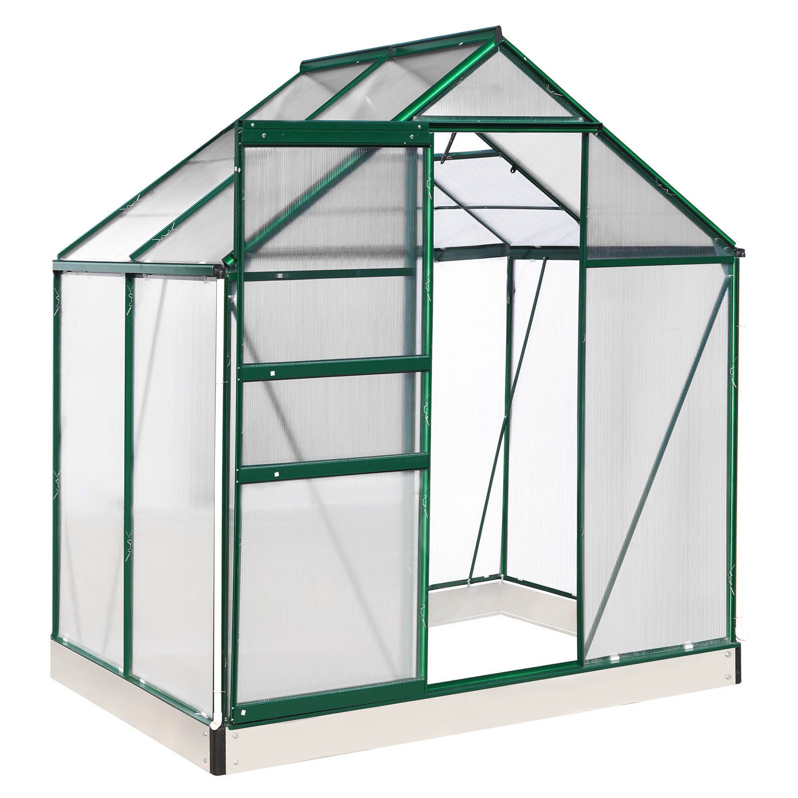 BRAST Gewächshaus Aluminium mit Fundament rostfrei 130x190x195cm, BxTxH: 190 x 130 x 195 cm, wetterfestes hochwertiges Aluminium, Temperaturbeständig, Wärmedämmend, Lichtbrechend & UV-stabilisiert