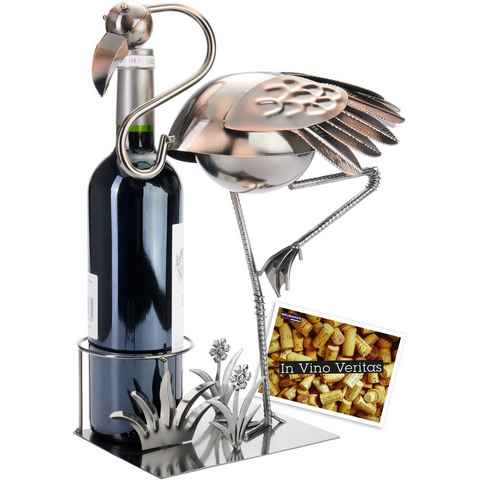 BRUBAKER Weinflaschenhalter Flamingo Flaschenhalter Weinhalter, (inklusive Grußkarte), Metall Skulptur, Wein Geschenk