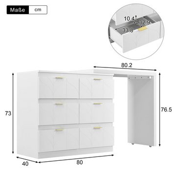 Flieks Schminktisch, mit 6 Schubladen & drehbarer Tischplatte (ohne Spiegel & Hocker)