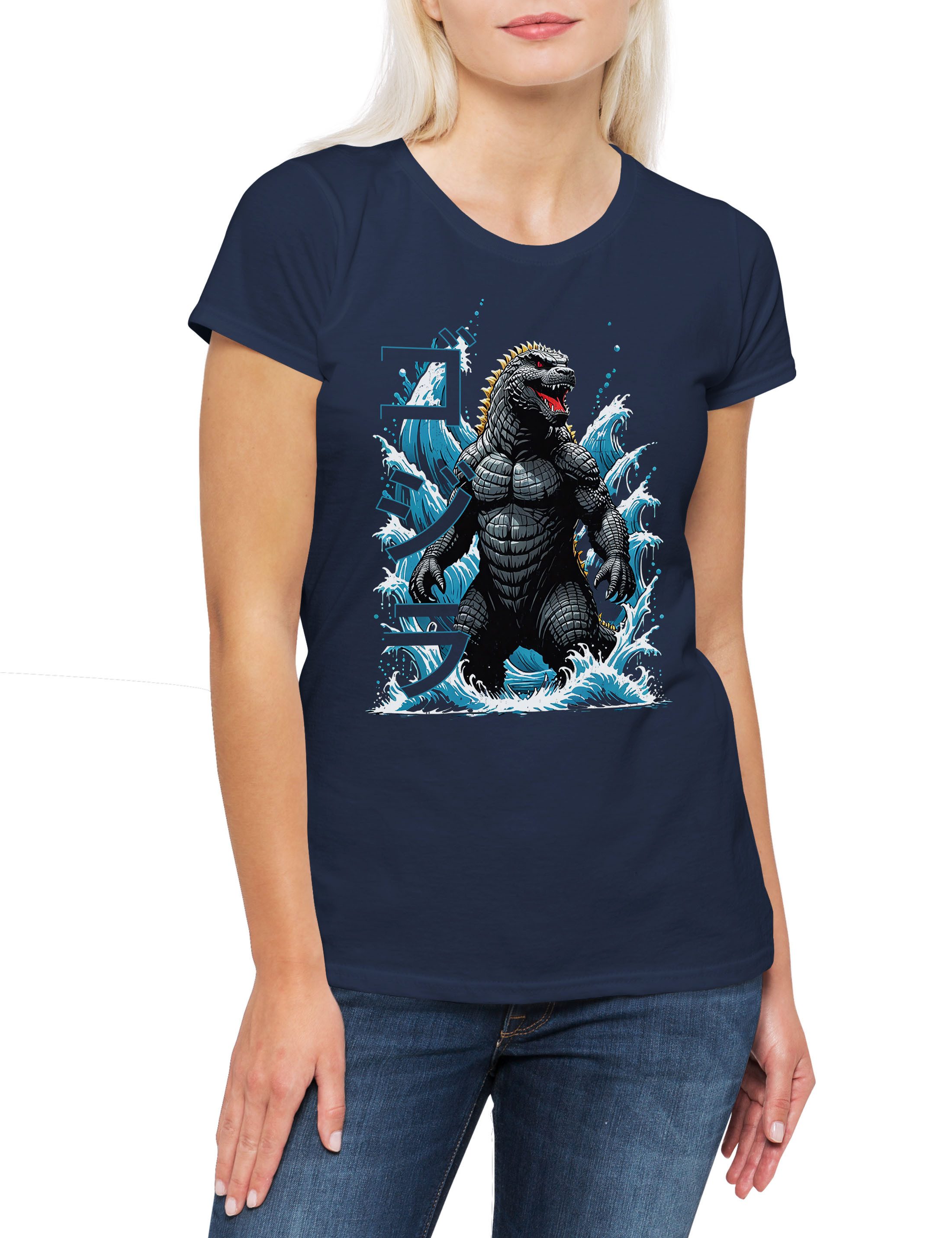 Print-Shirt Nippon Monster Damen T-Shirt Japan Insel Gojira Kaiju Giant Godzilla