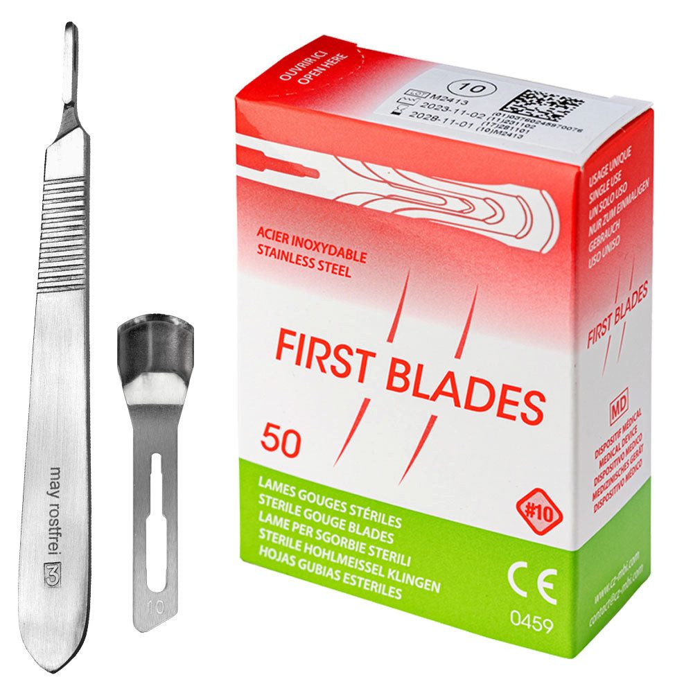 May Fußraspel Set 50 x Hohlmeißelklingen - Figur 10 - einzeln steril verpackt + 1 x
