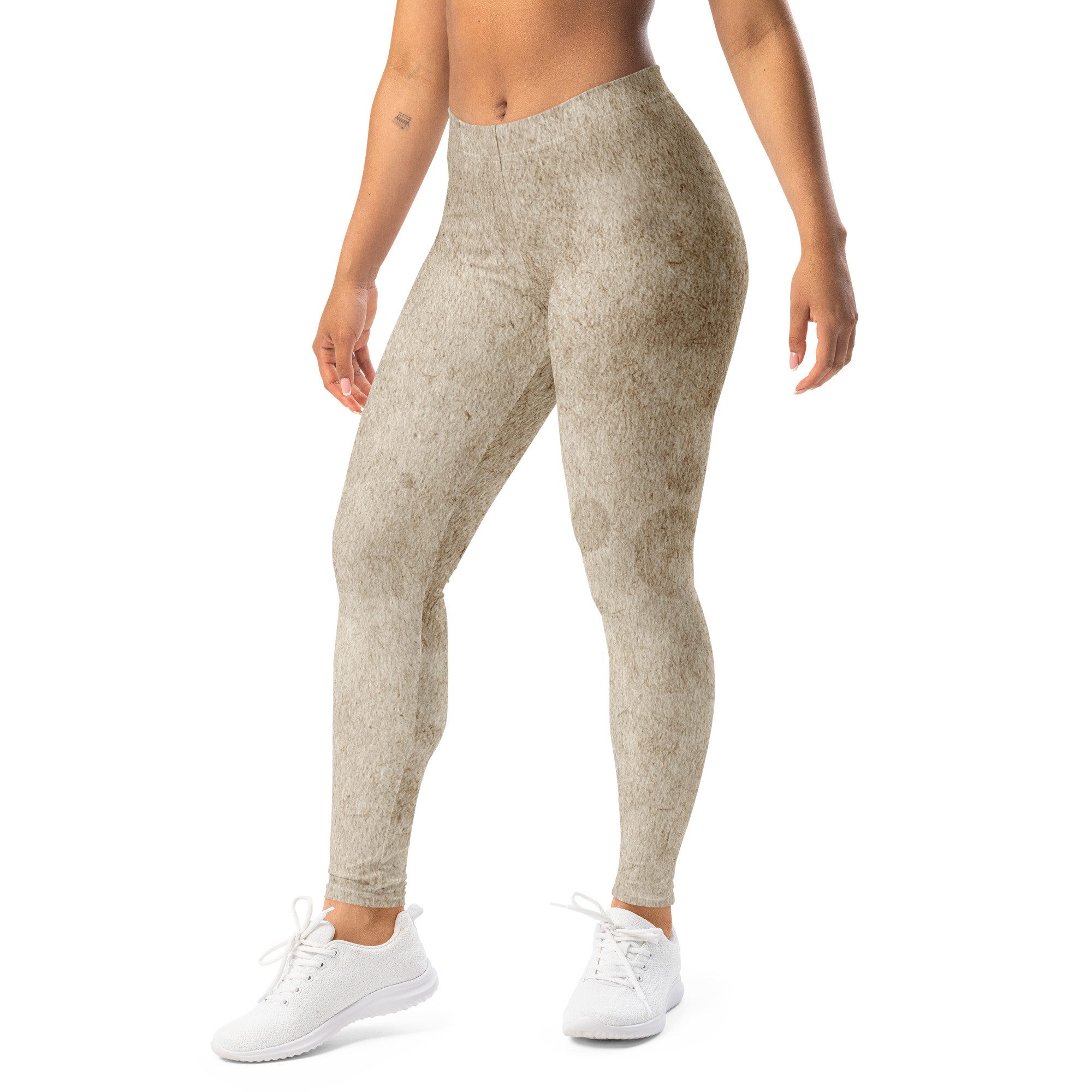 DECALVIBES Funktionsleggings Damen Leggings Basic Pre-Spilled Beige Blickdicht, 4-Wege-Stretch, elastischer Bund, weiches Material